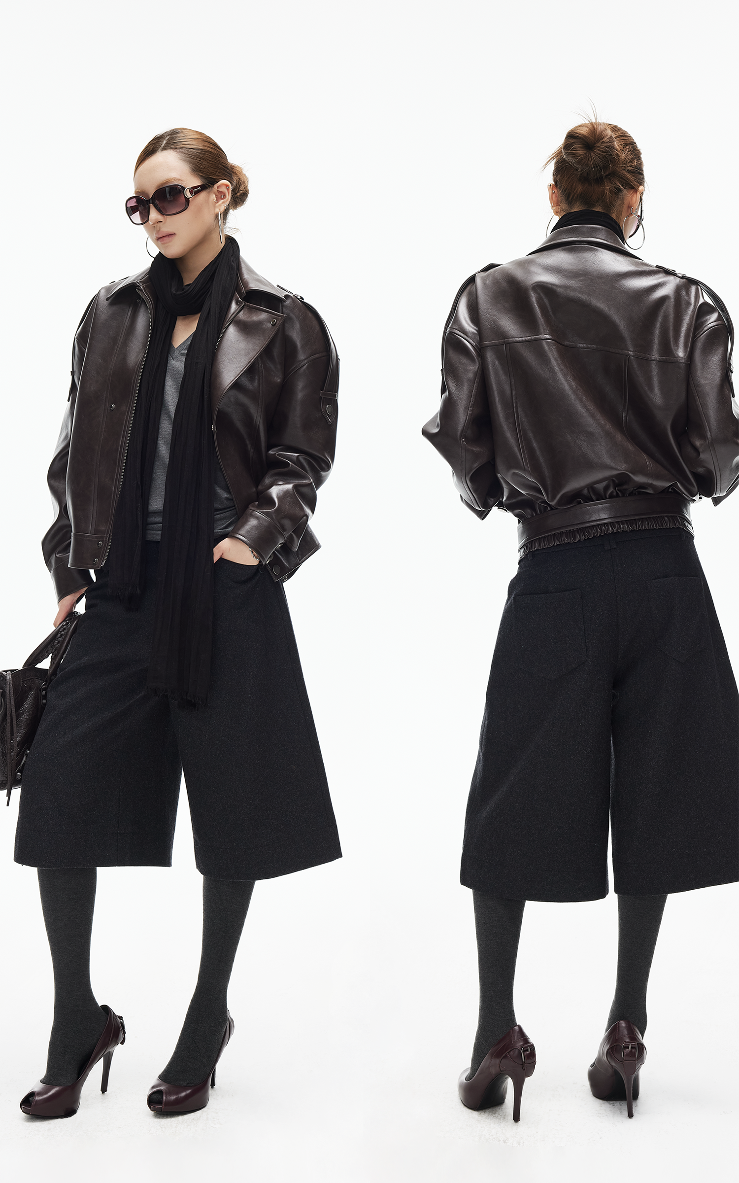 IAMXIAA フェイクレザー ベルト付きジャケット