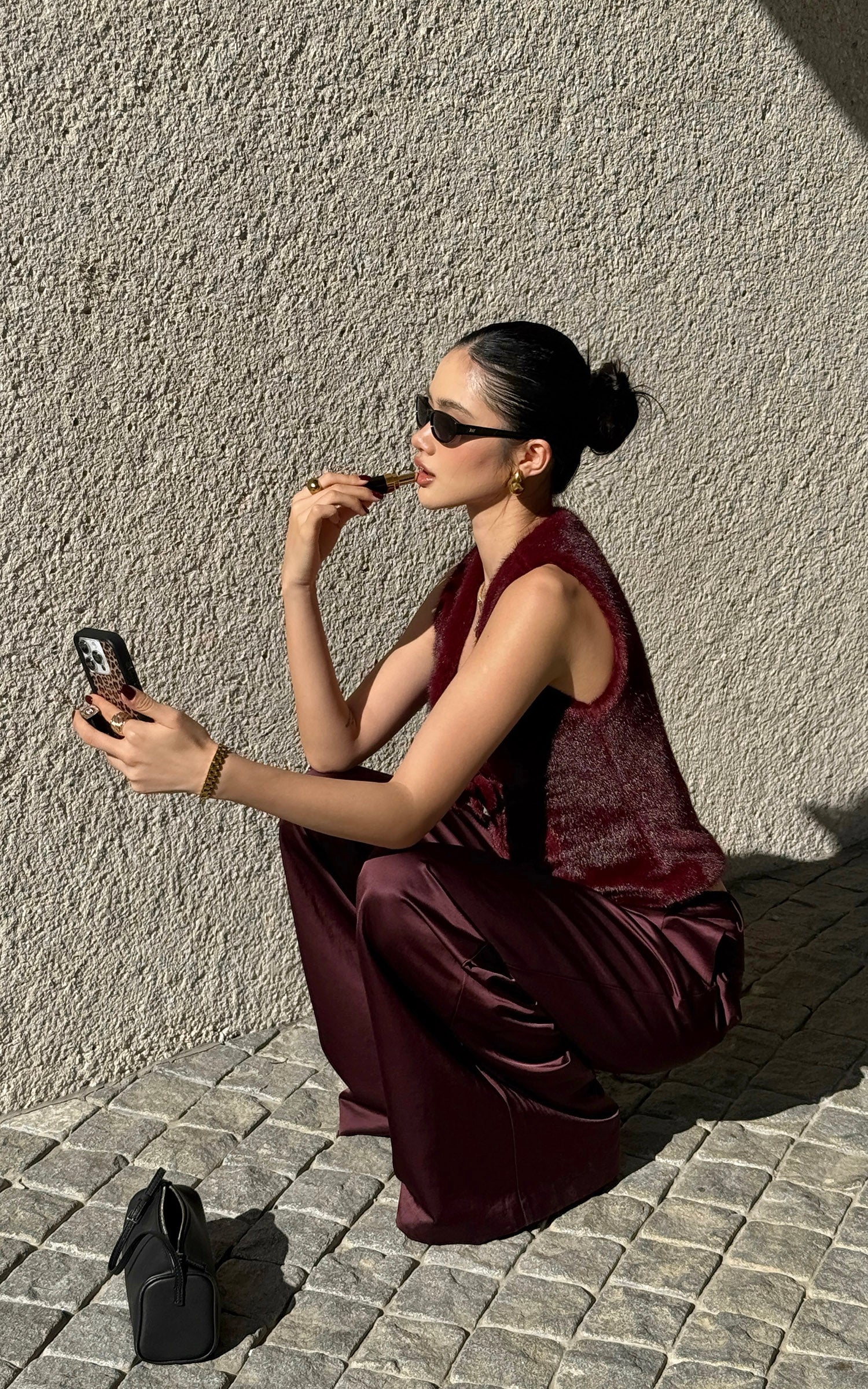 ROVENTE サテンワイドレッグトラウザーズ