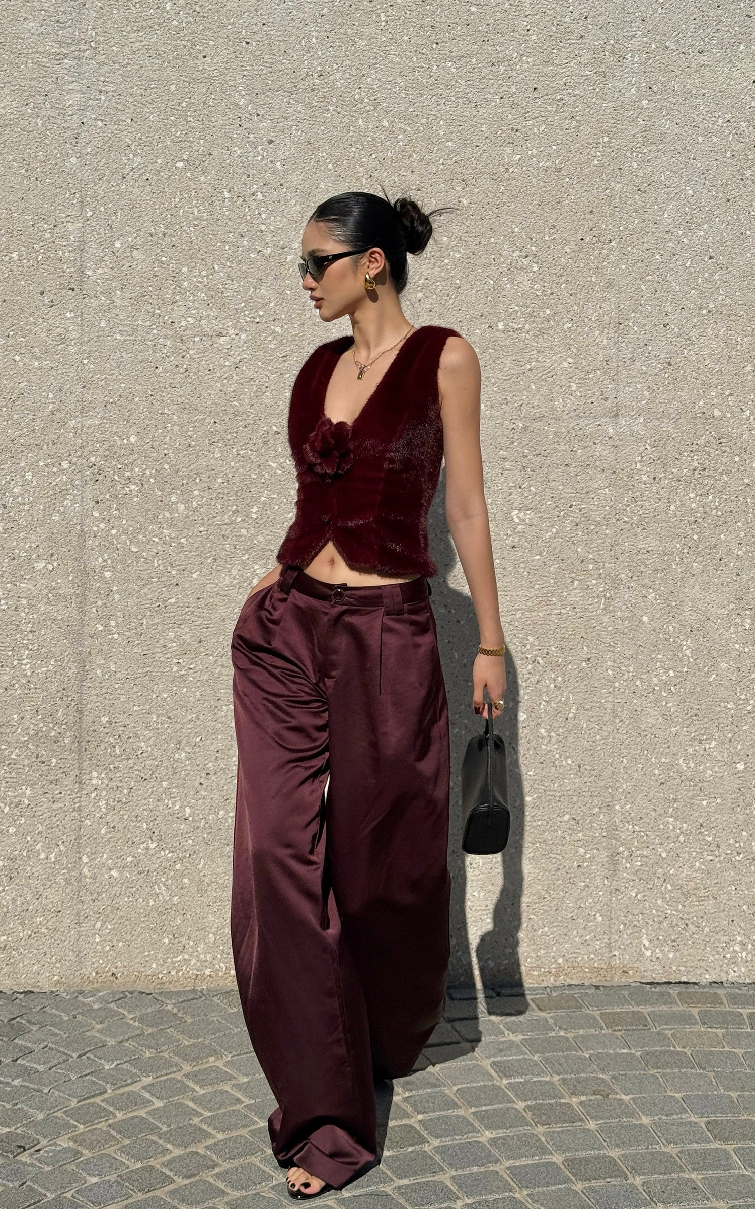 ROVENTE サテンワイドレッグトラウザーズ