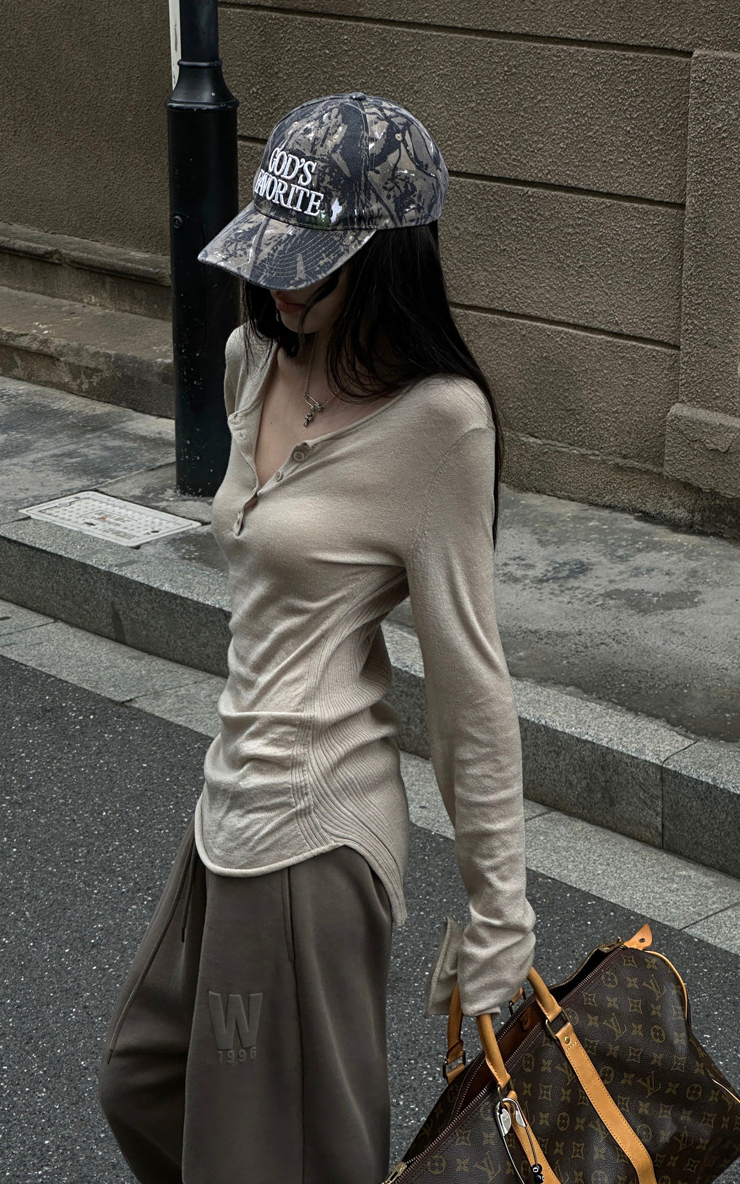 WARDEN EDGE アシンメトリックヘムリブニットTシャツ