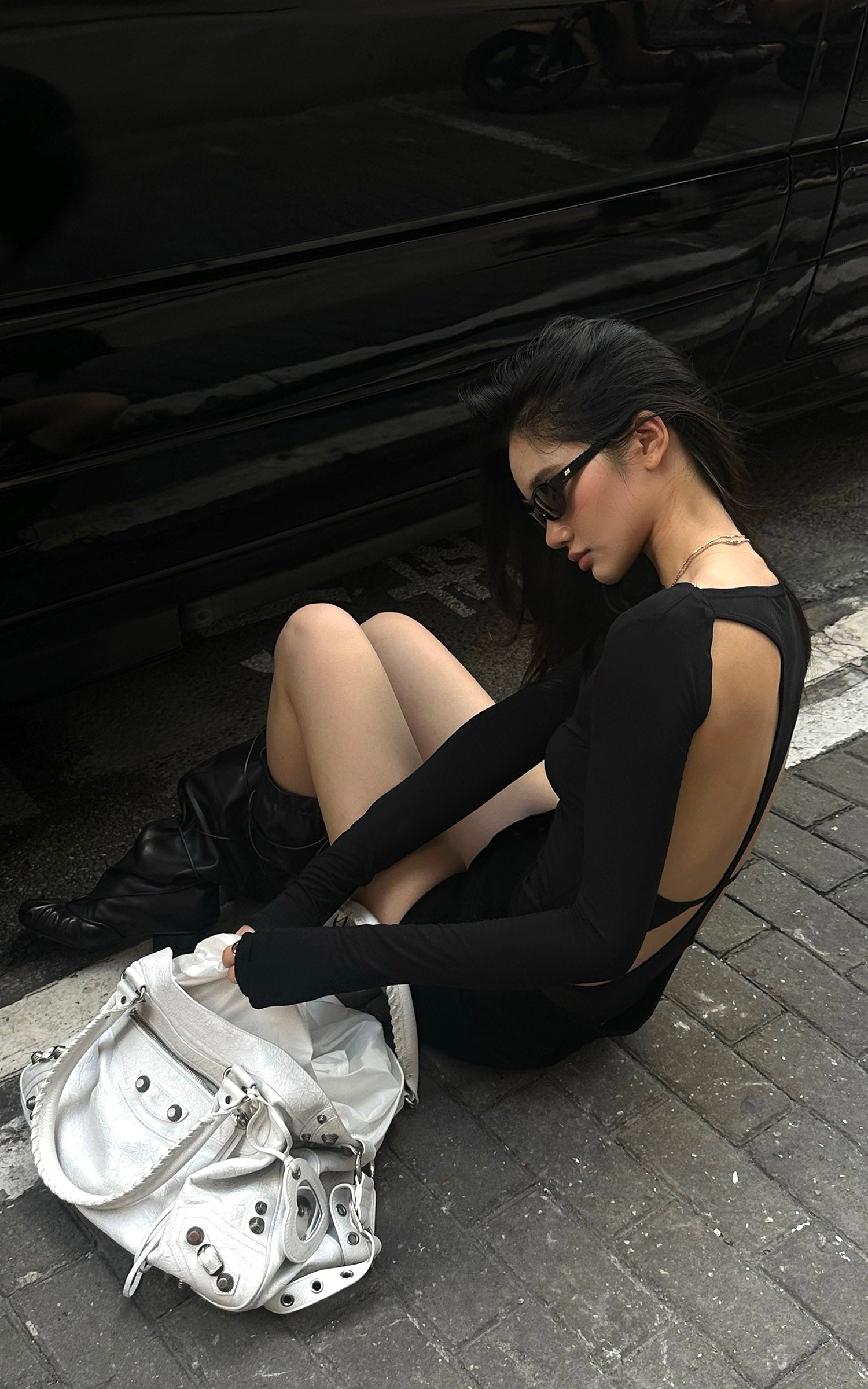 ROVENTE Backless Mesh Panel Long Sleeve Top