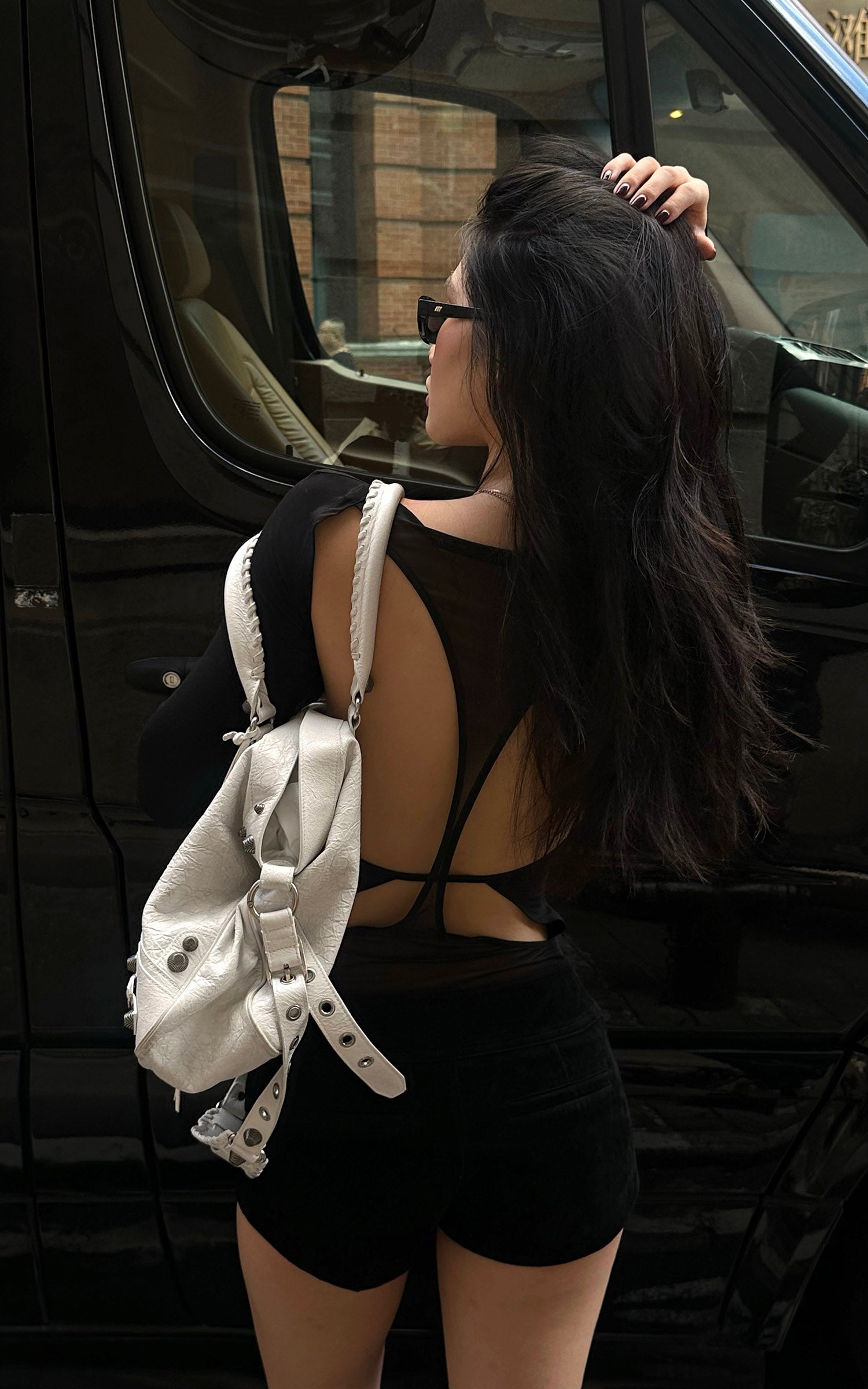 ROVENTE Backless Mesh Panel Long Sleeve Top