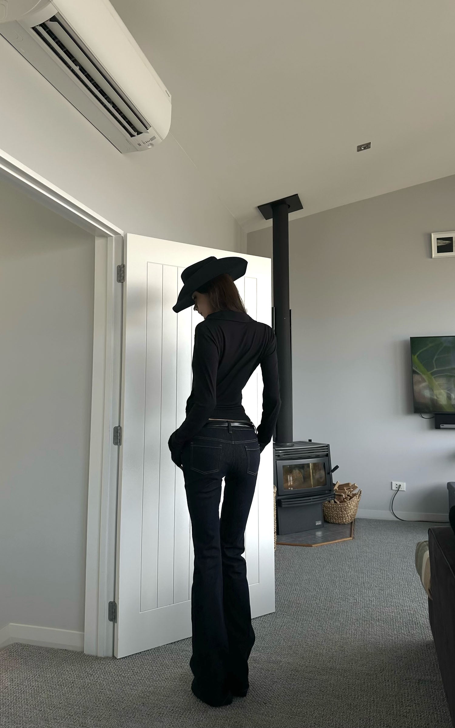 0122stepll ローライズストレートフレアジーンズ