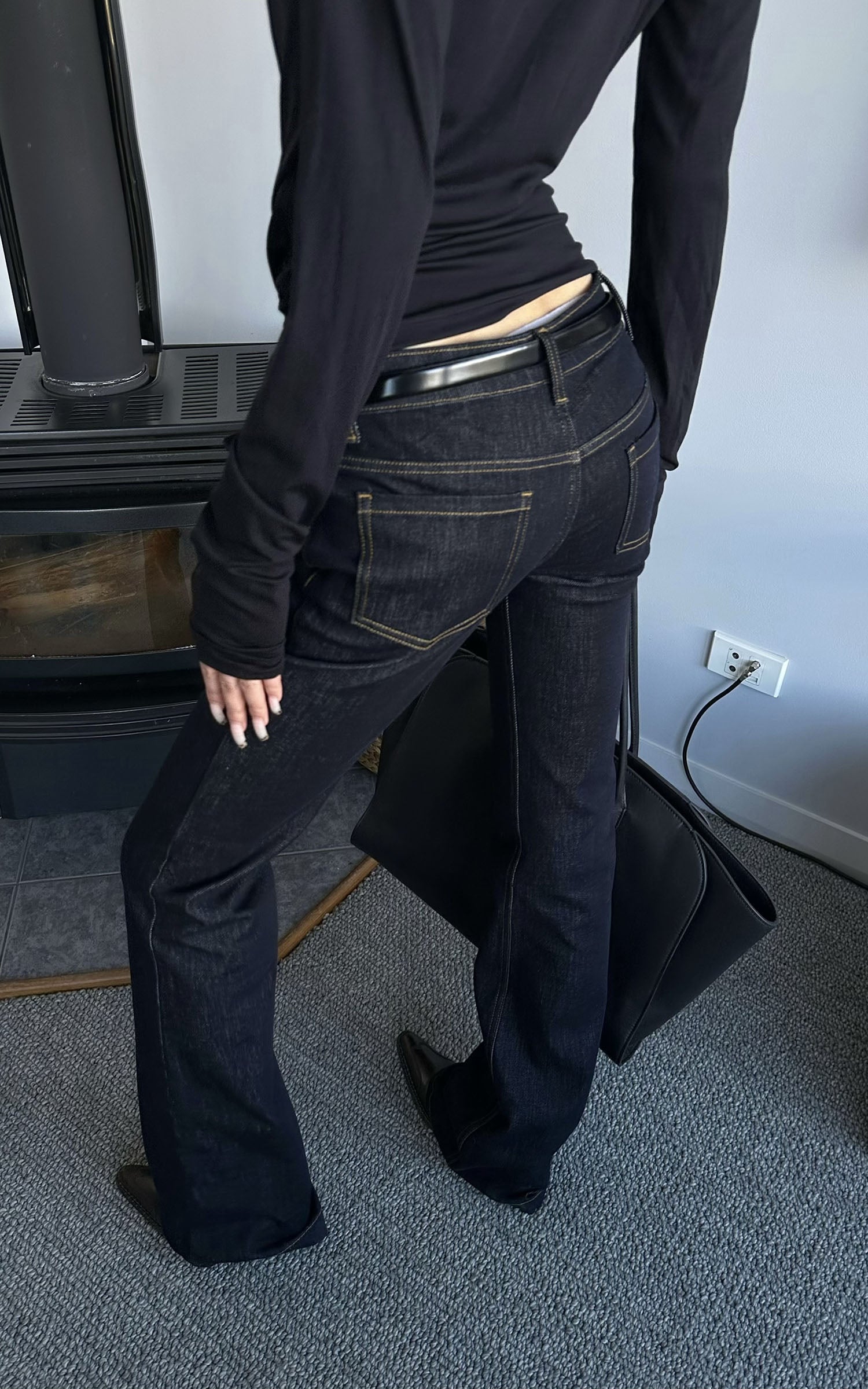 0122stepll ローライズストレートフレアジーンズ