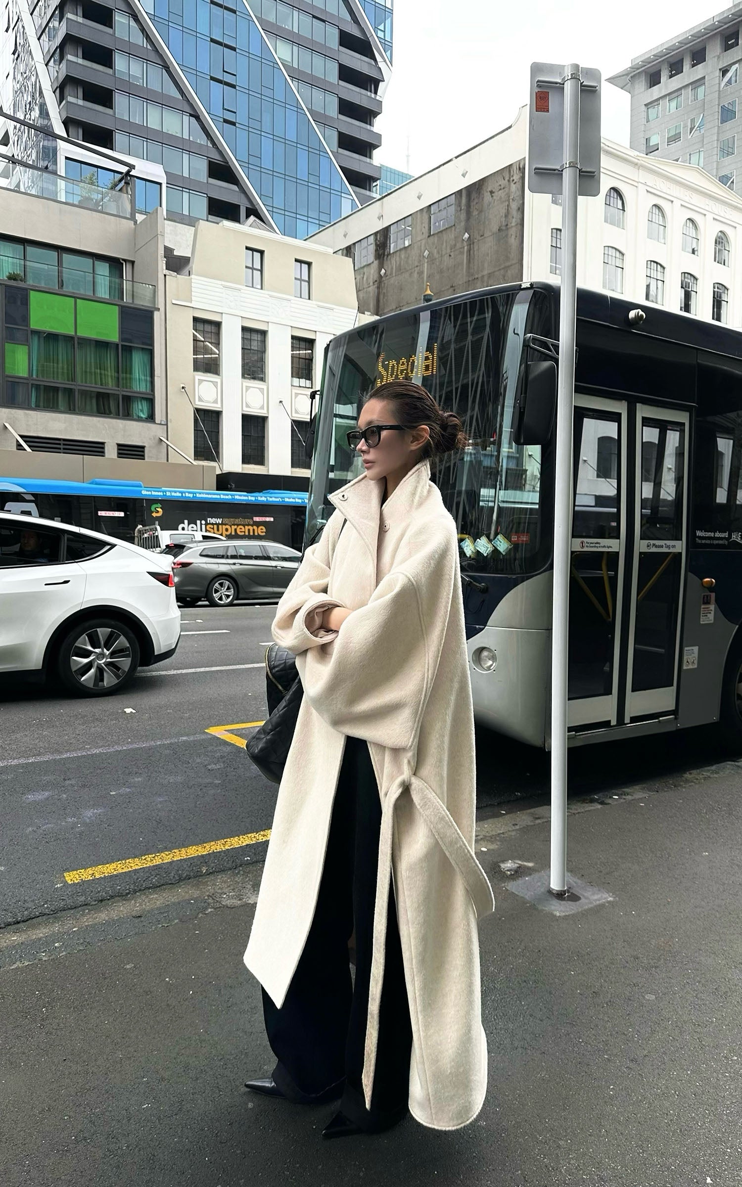 0122stepll Wool Stand-Collar Long Coat