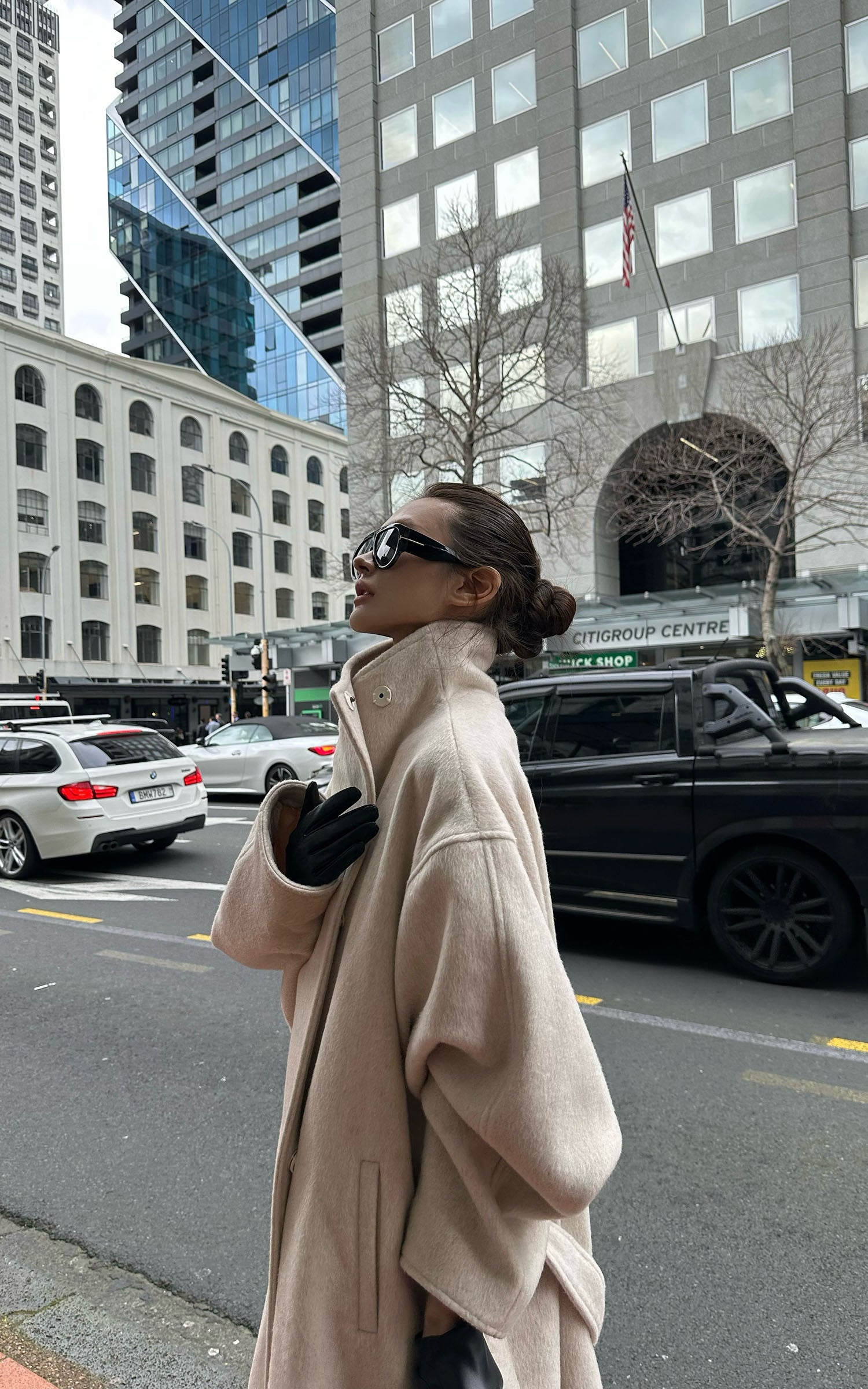 0122stepll Wool Stand-Collar Long Coat