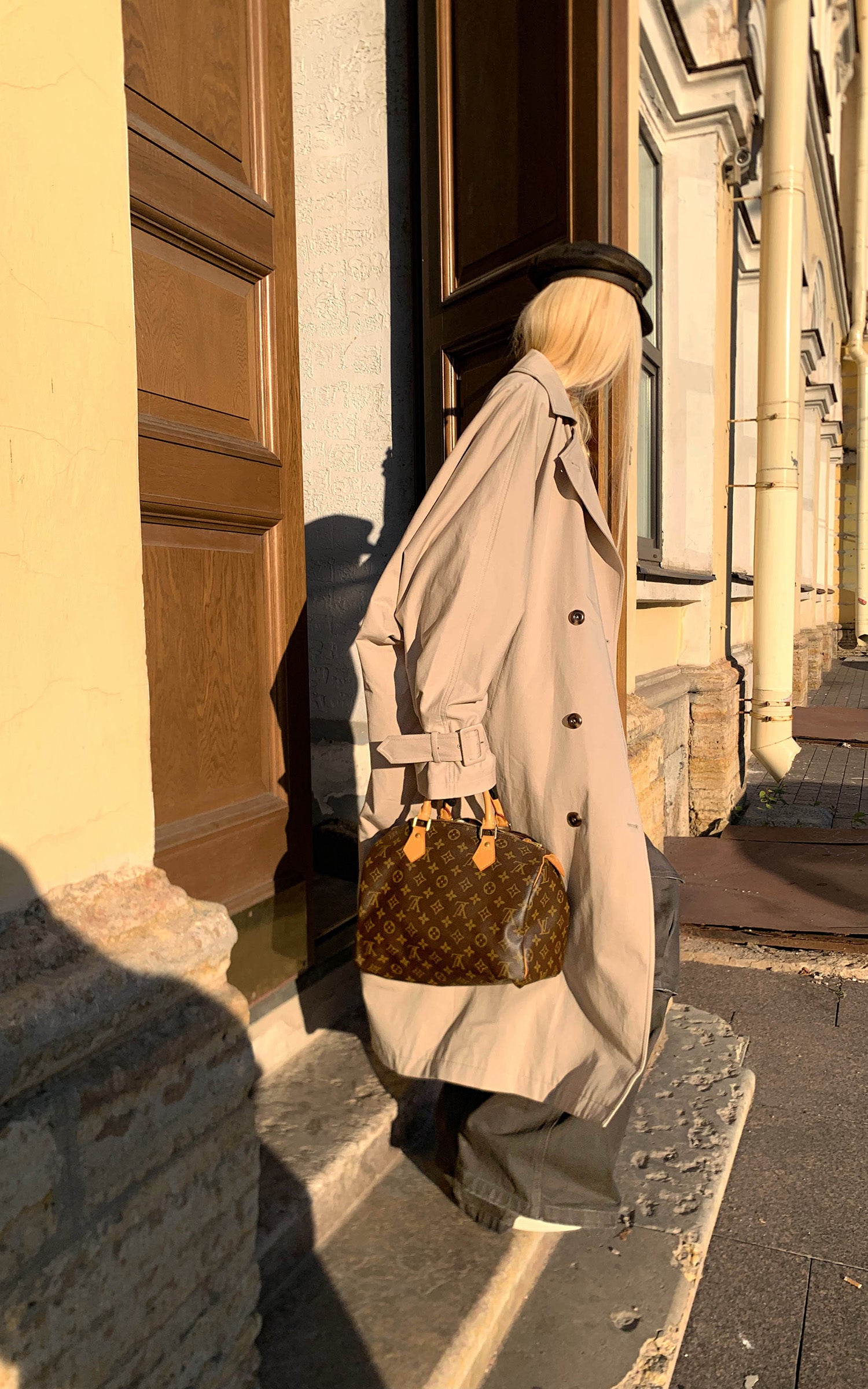 Rase le sol チェックの内張り付きリバーシブルロングトレンチコート