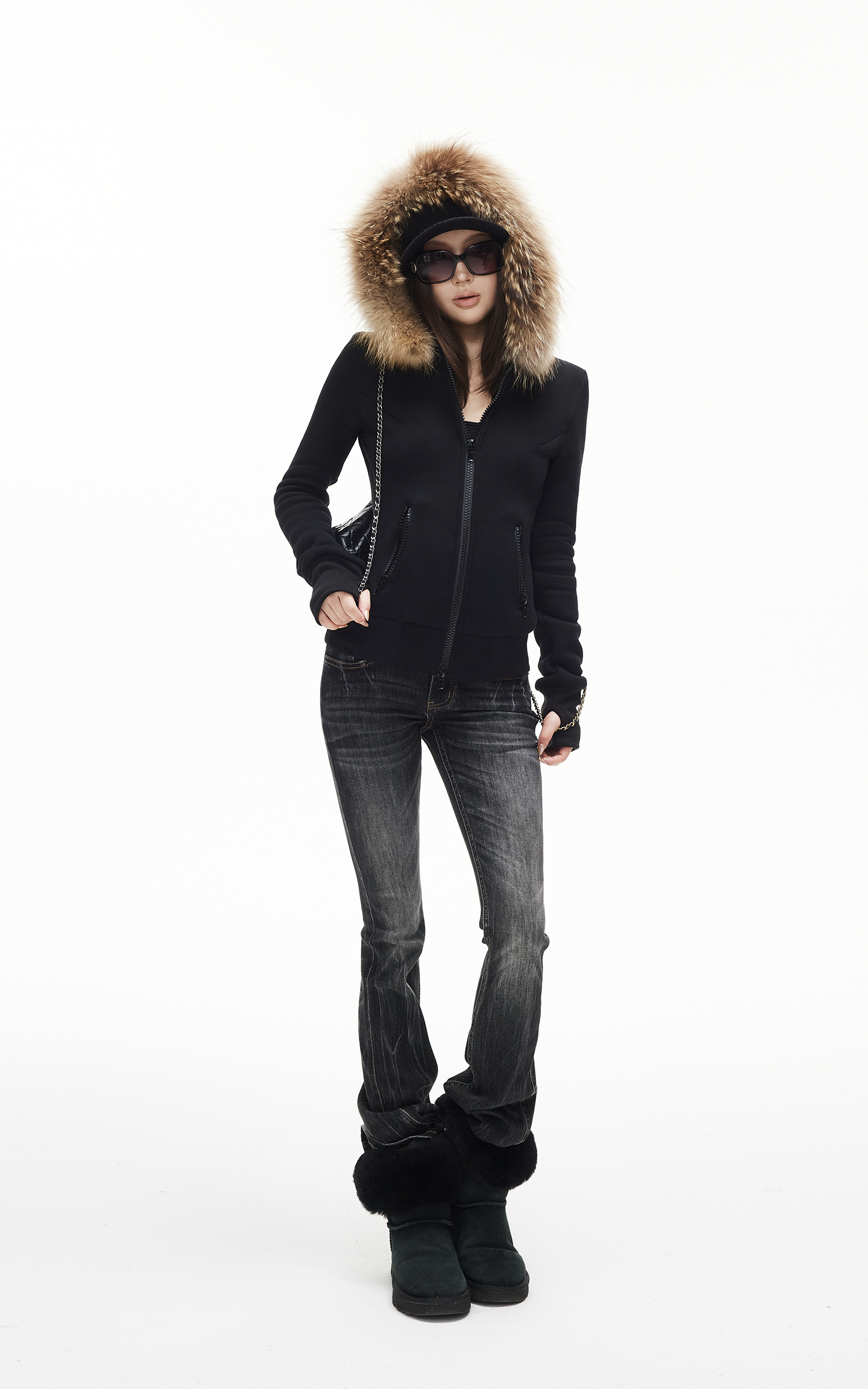 IAMXIAA フィンラクーンファーフード付きジップアップジャケット