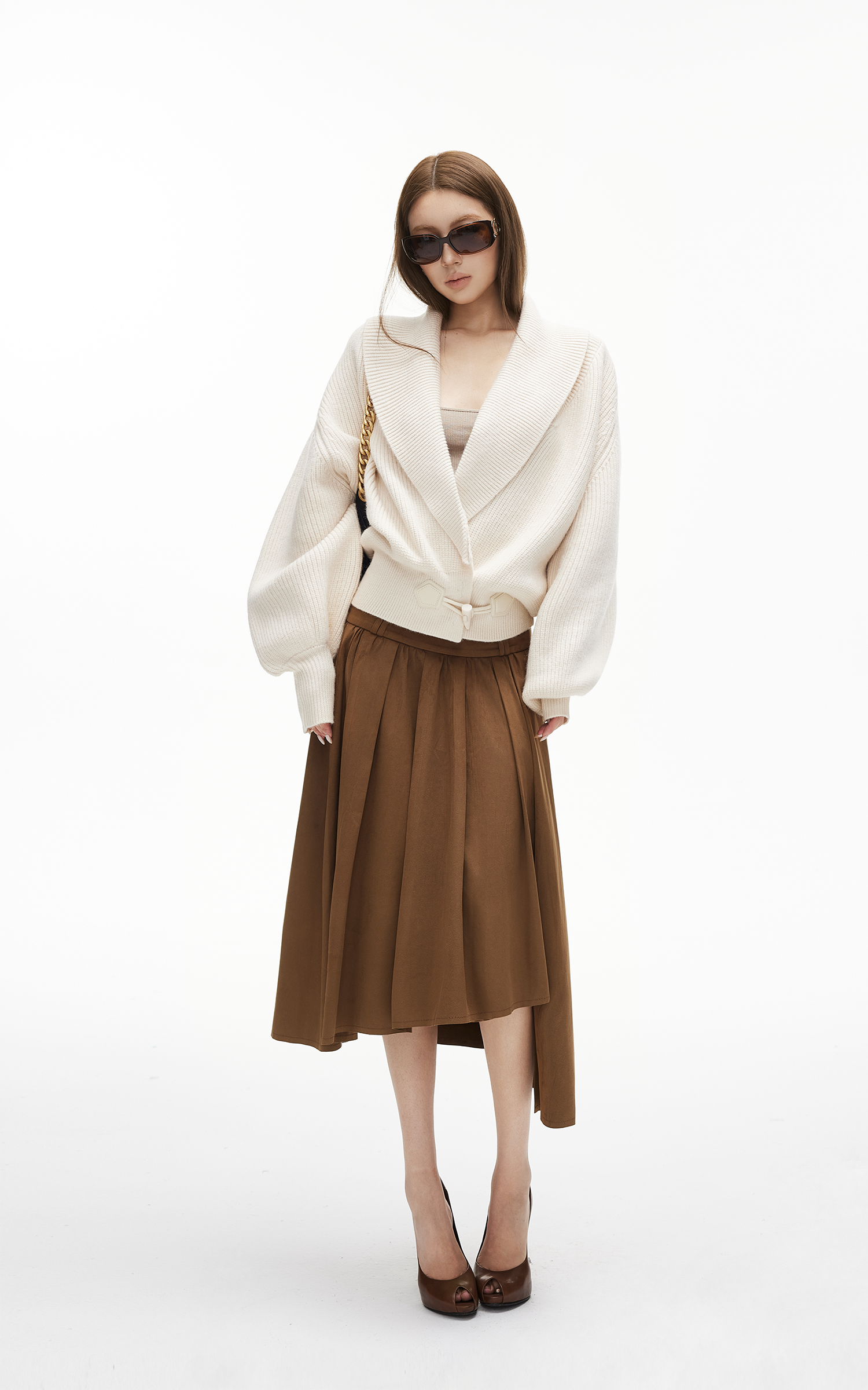 IAMXIAA リブ編みニットラップカーディガン レディース 冬用ショールカラーセーター