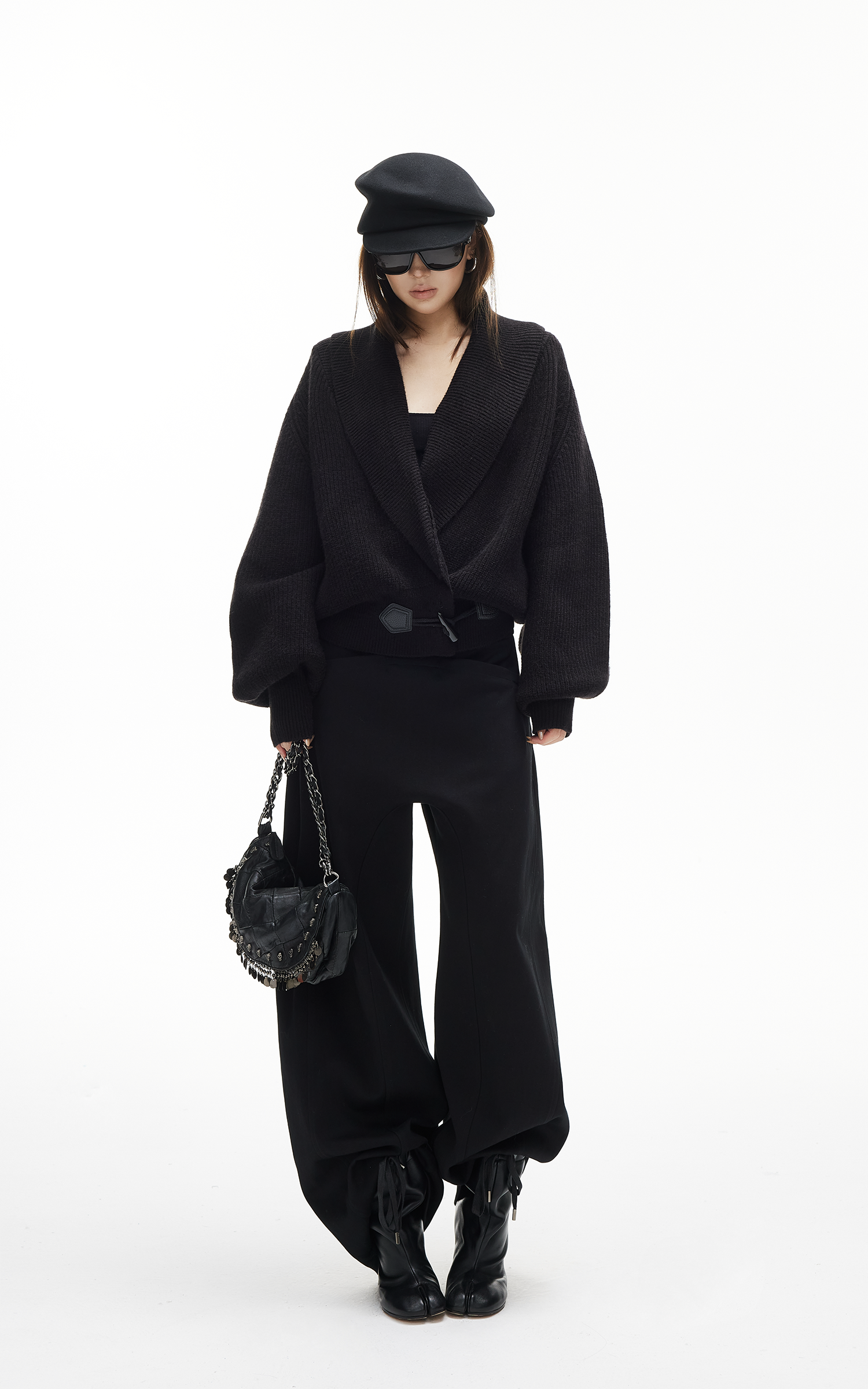 IAMXIAA リブ編みニットラップカーディガン レディース 冬用ショールカラーセーター