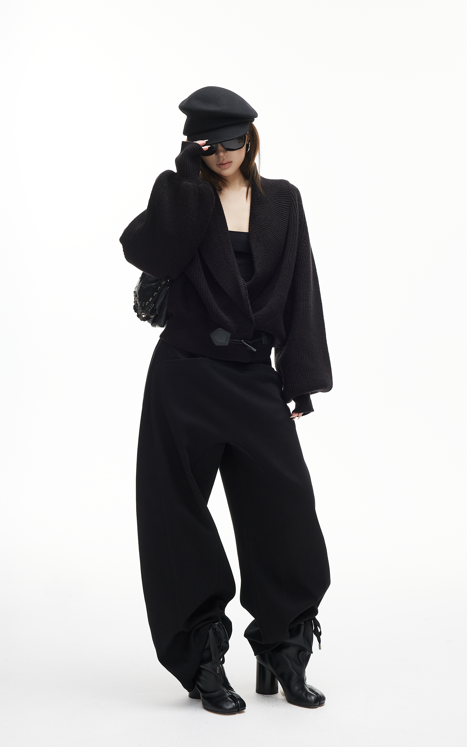 IAMXIAA リブ編みニットラップカーディガン レディース 冬用ショールカラーセーター