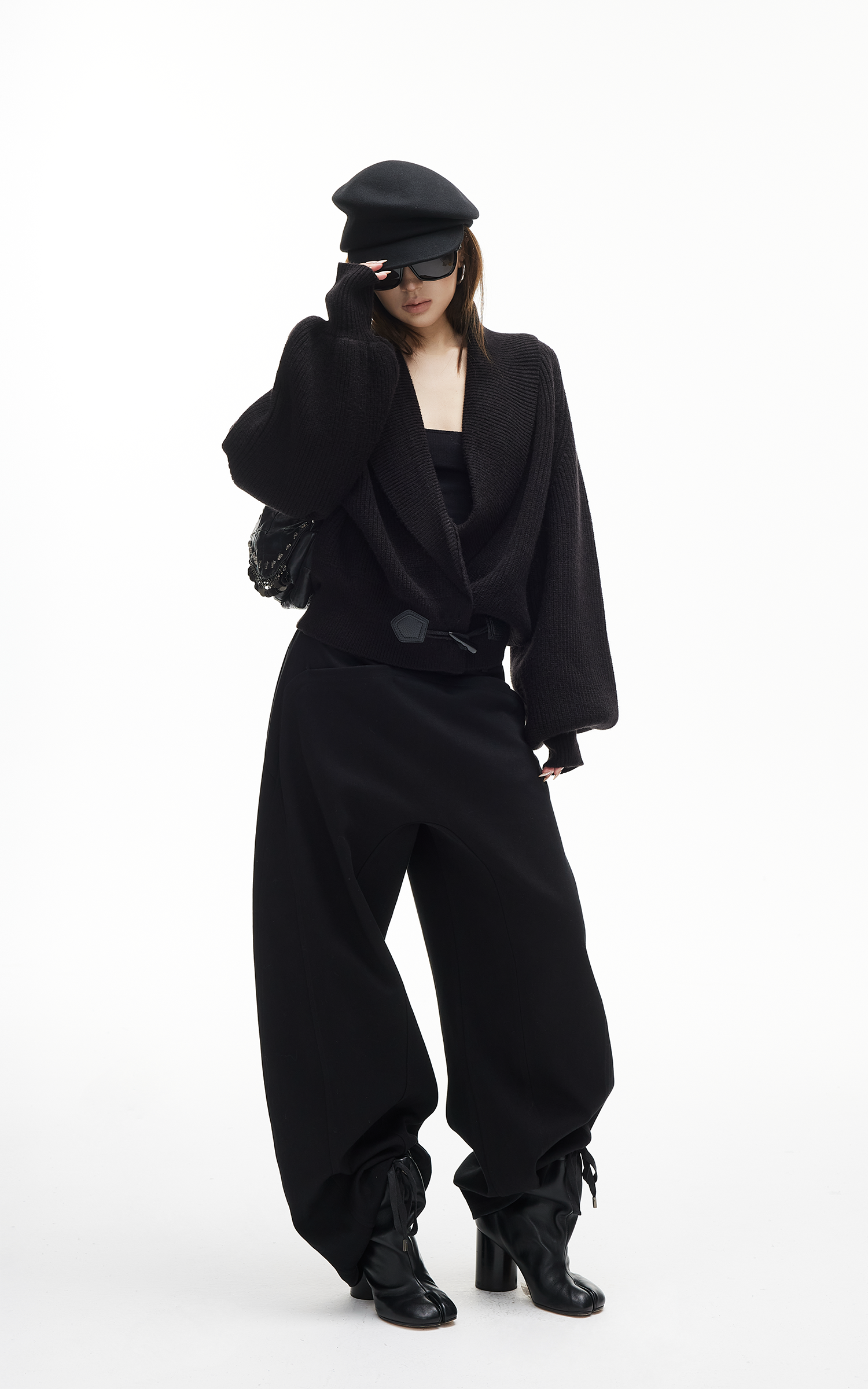 IAMXIAA ワイドレッグロークロッチカジュアルパンツ