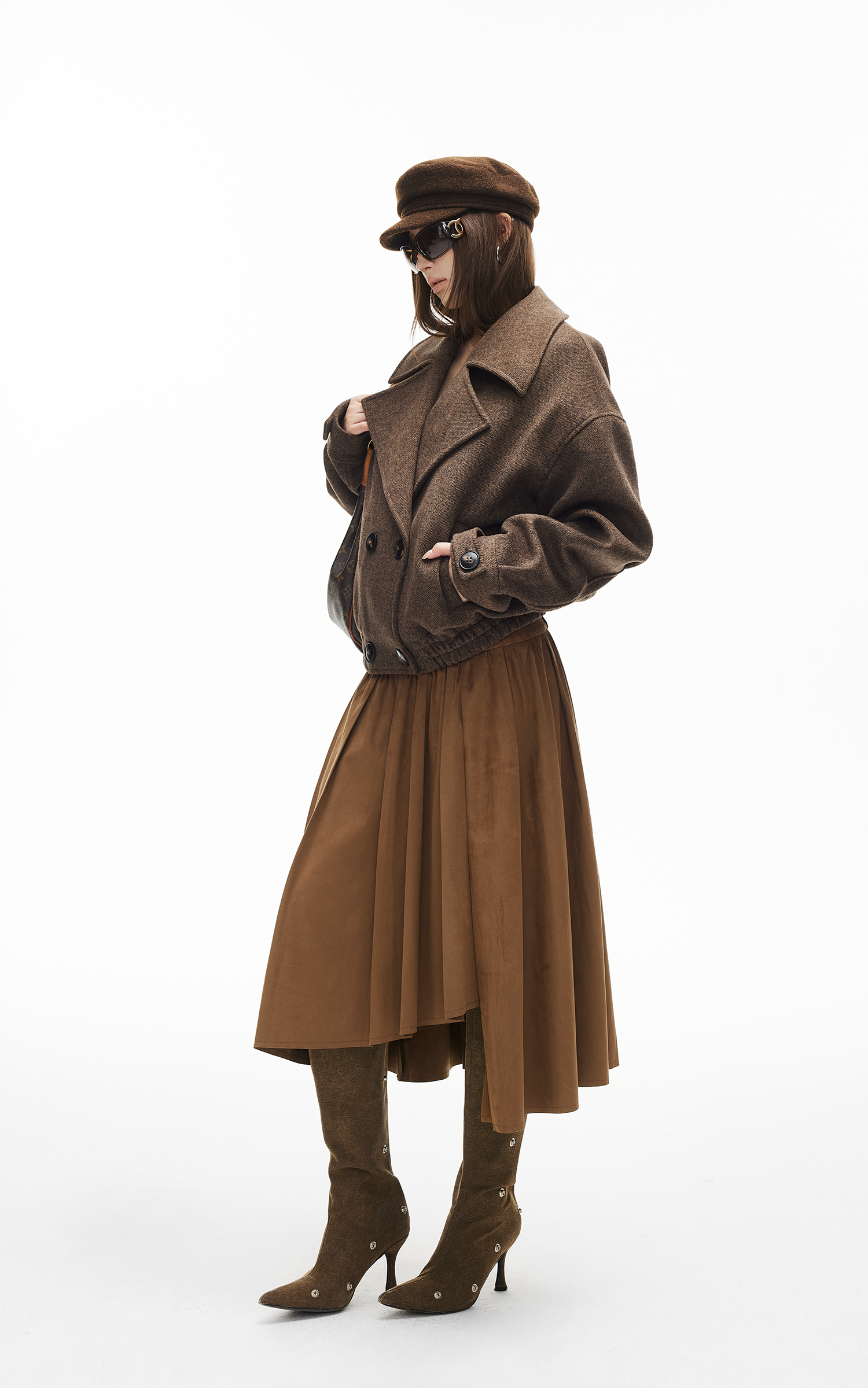 IAMXIAA アシンメトリックプリーツミディスカート ハイウエストディテール付き