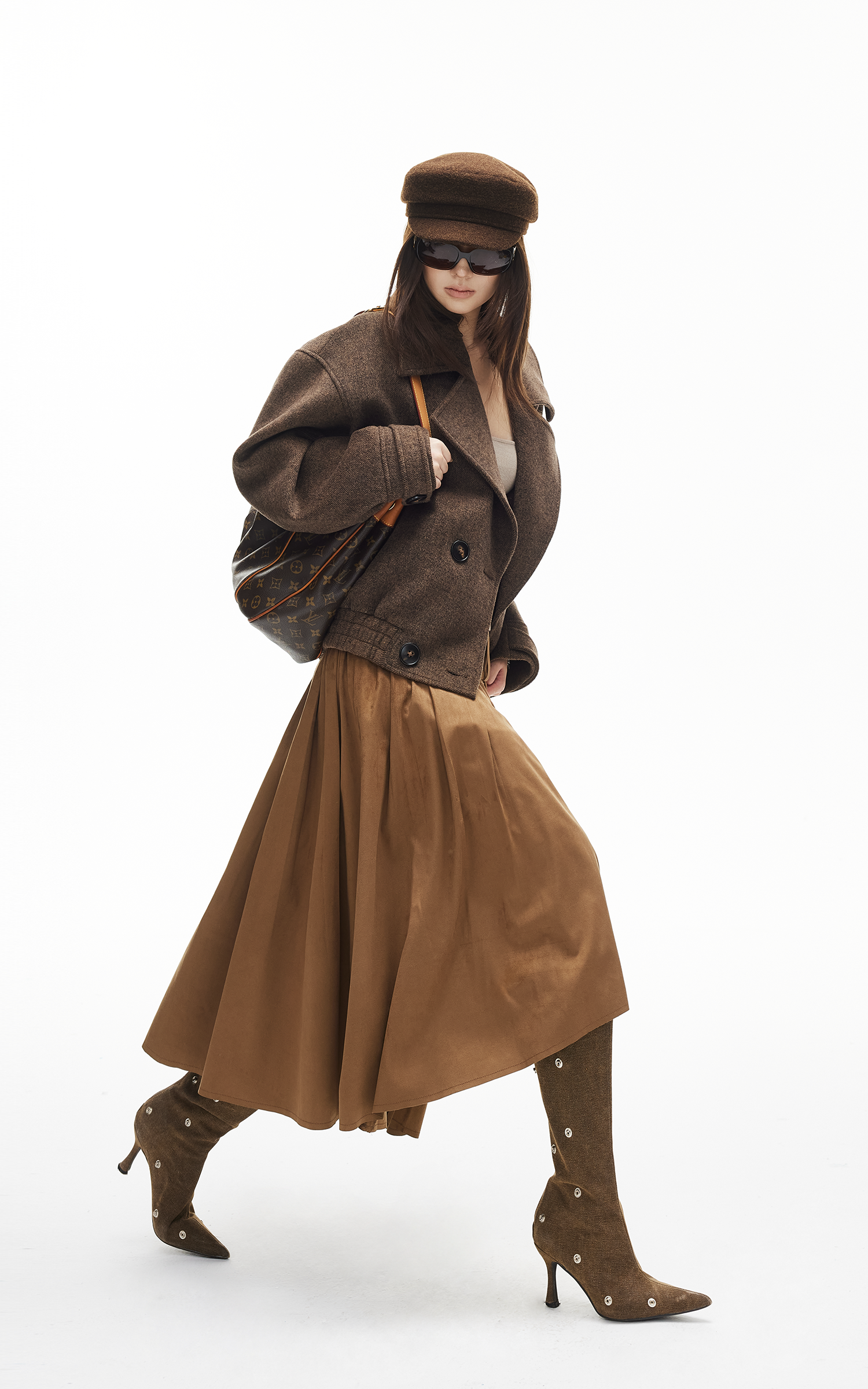 IAMXIAA アシンメトリックプリーツミディスカート ハイウエストディテール付き