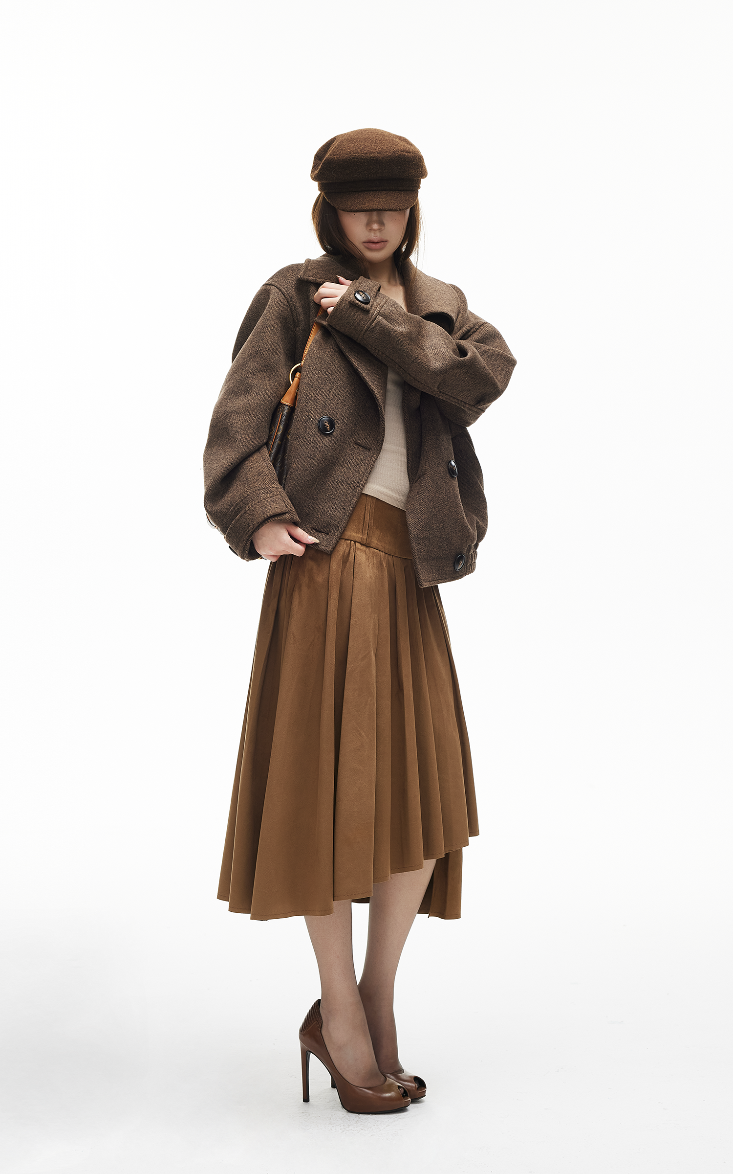 IAMXIAA アシンメトリックプリーツミディスカート ハイウエストディテール付き