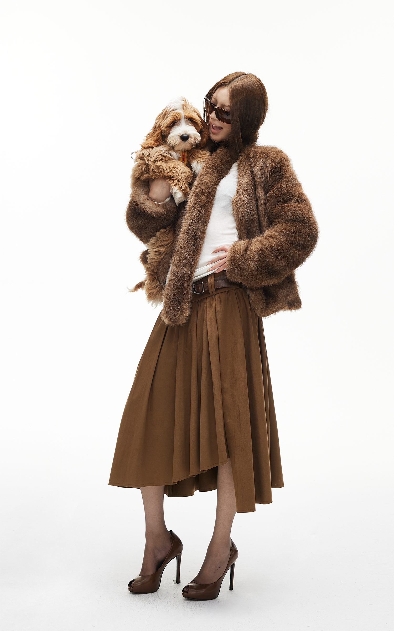 IAMXIAA アシンメトリックプリーツミディスカート ハイウエストディテール付き