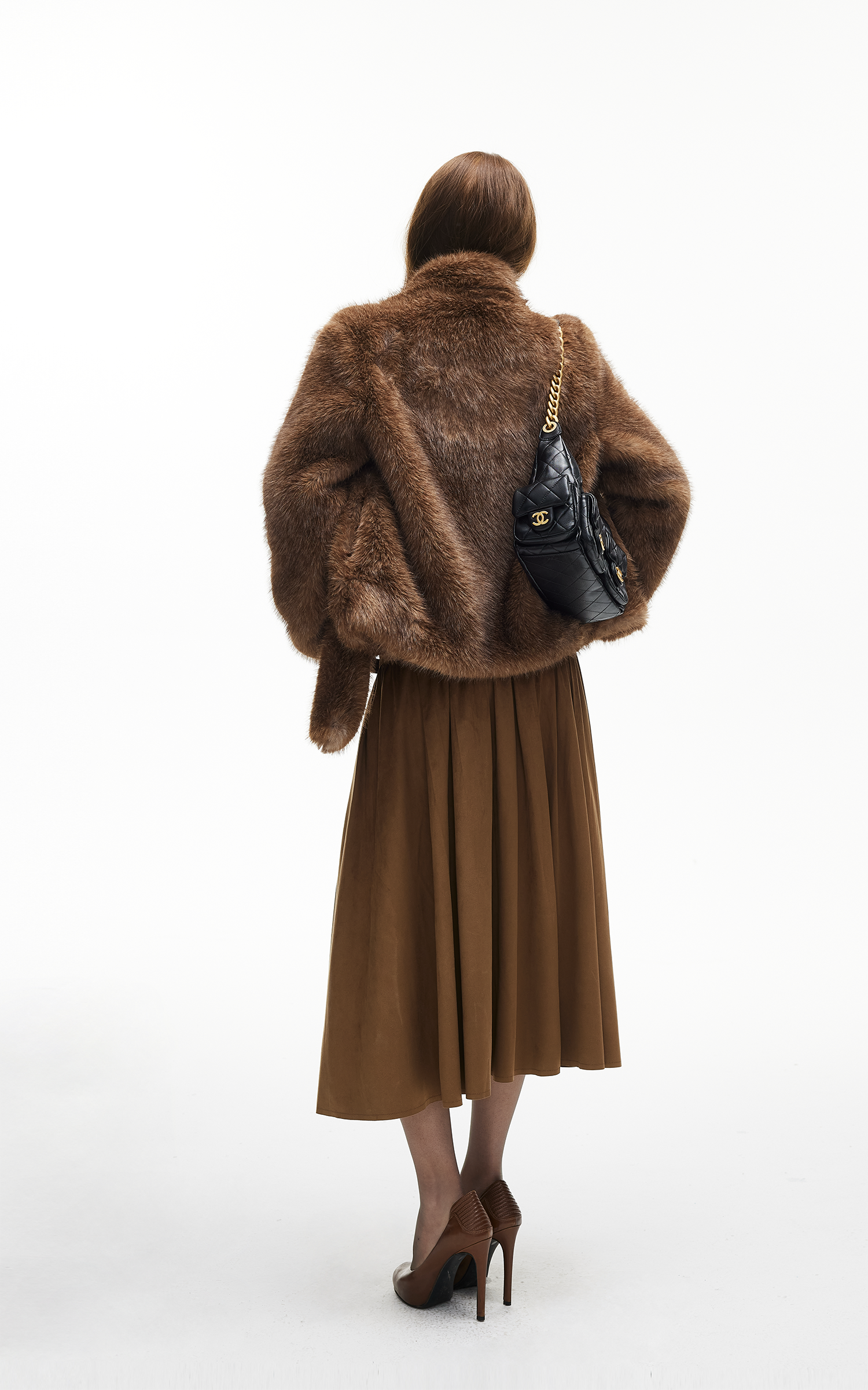 IAMXIAA アシンメトリックプリーツミディスカート ハイウエストディテール付き