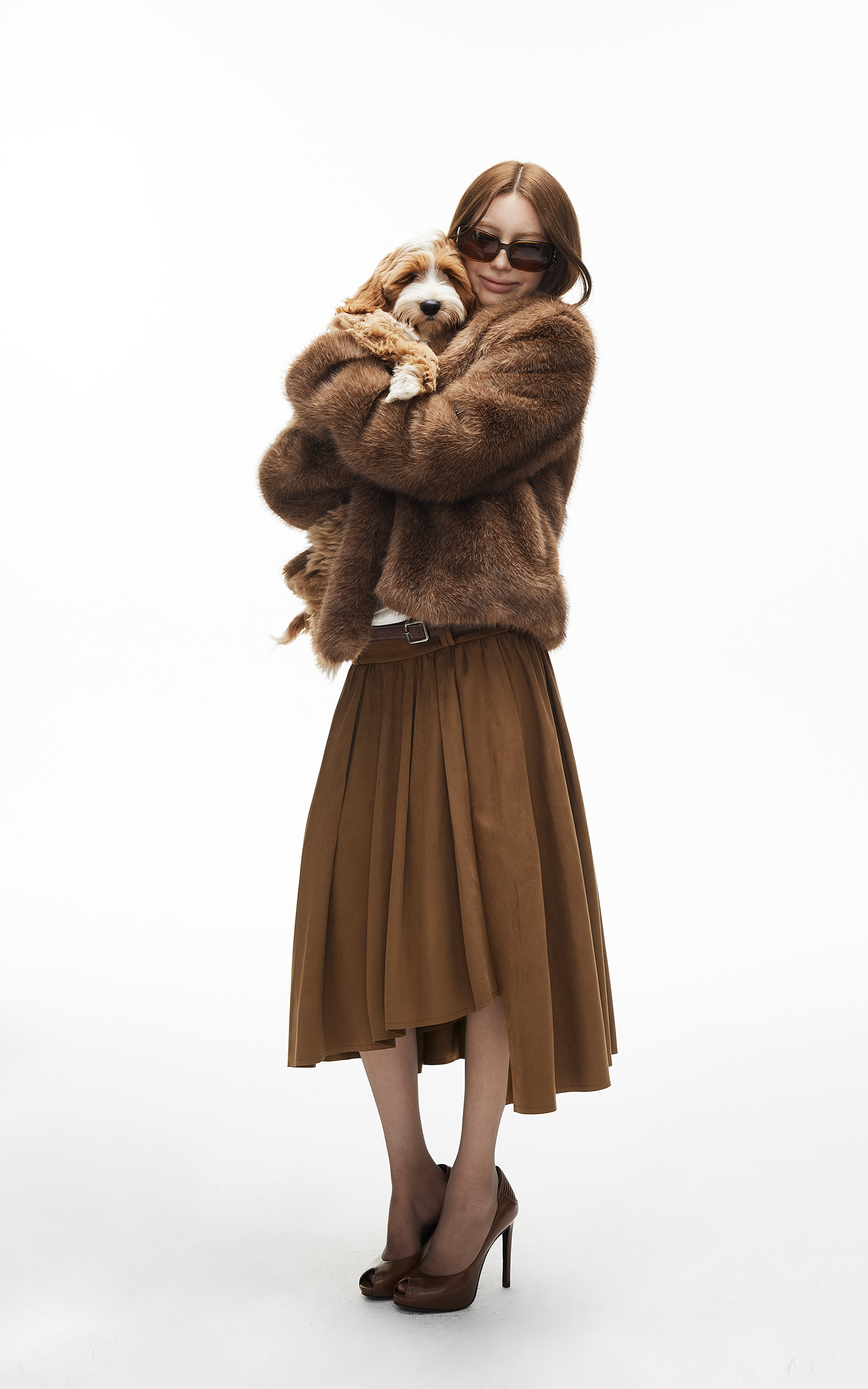 IAMXIAA フェイクファー付きショートジャケット 女性用 冬のプラッシュコート