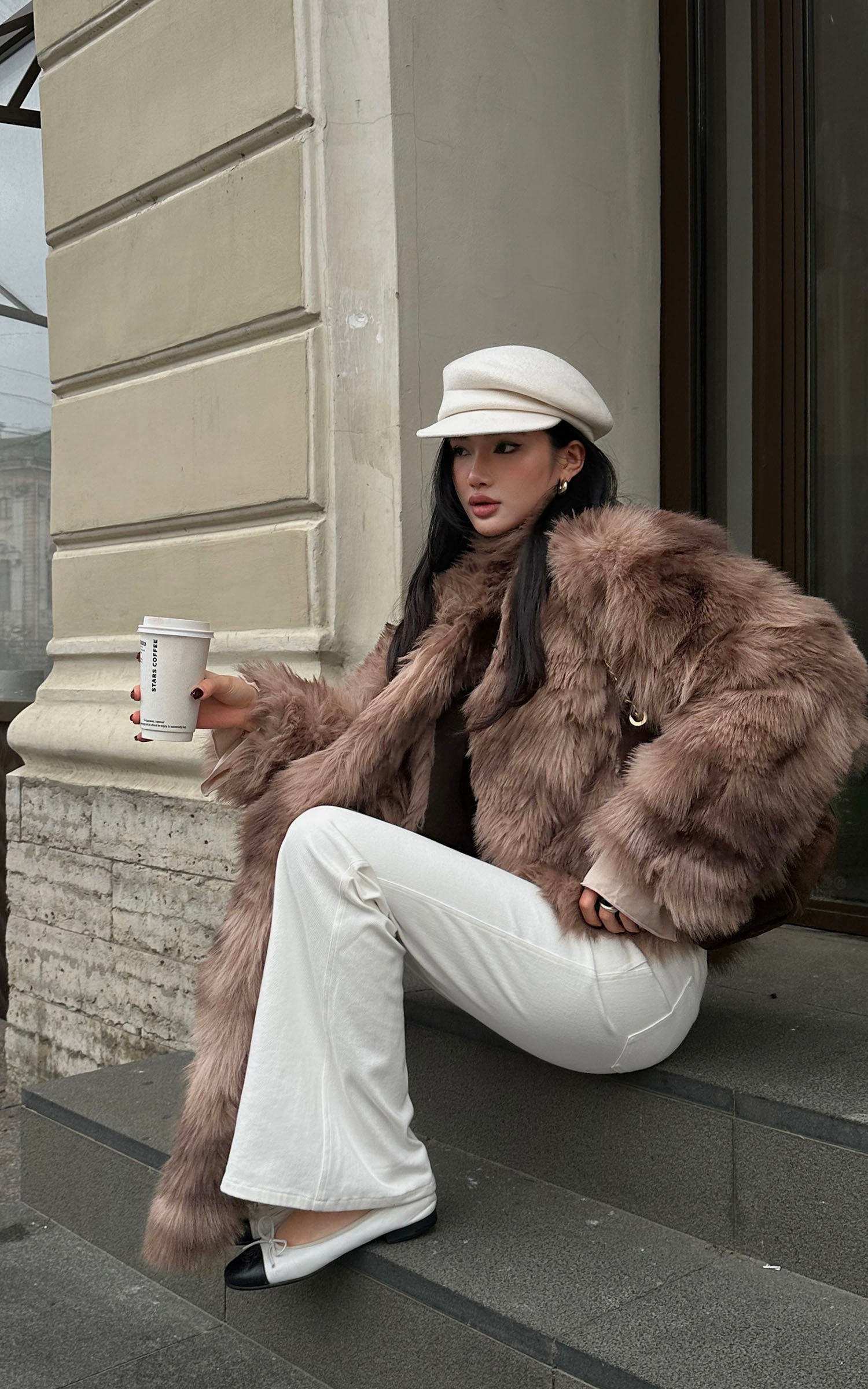 ROVENTE スカーフ付きフェイクファージャケット