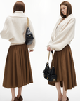 IAMXIAA アシンメトリックプリーツミディスカート ハイウエストディテール付き