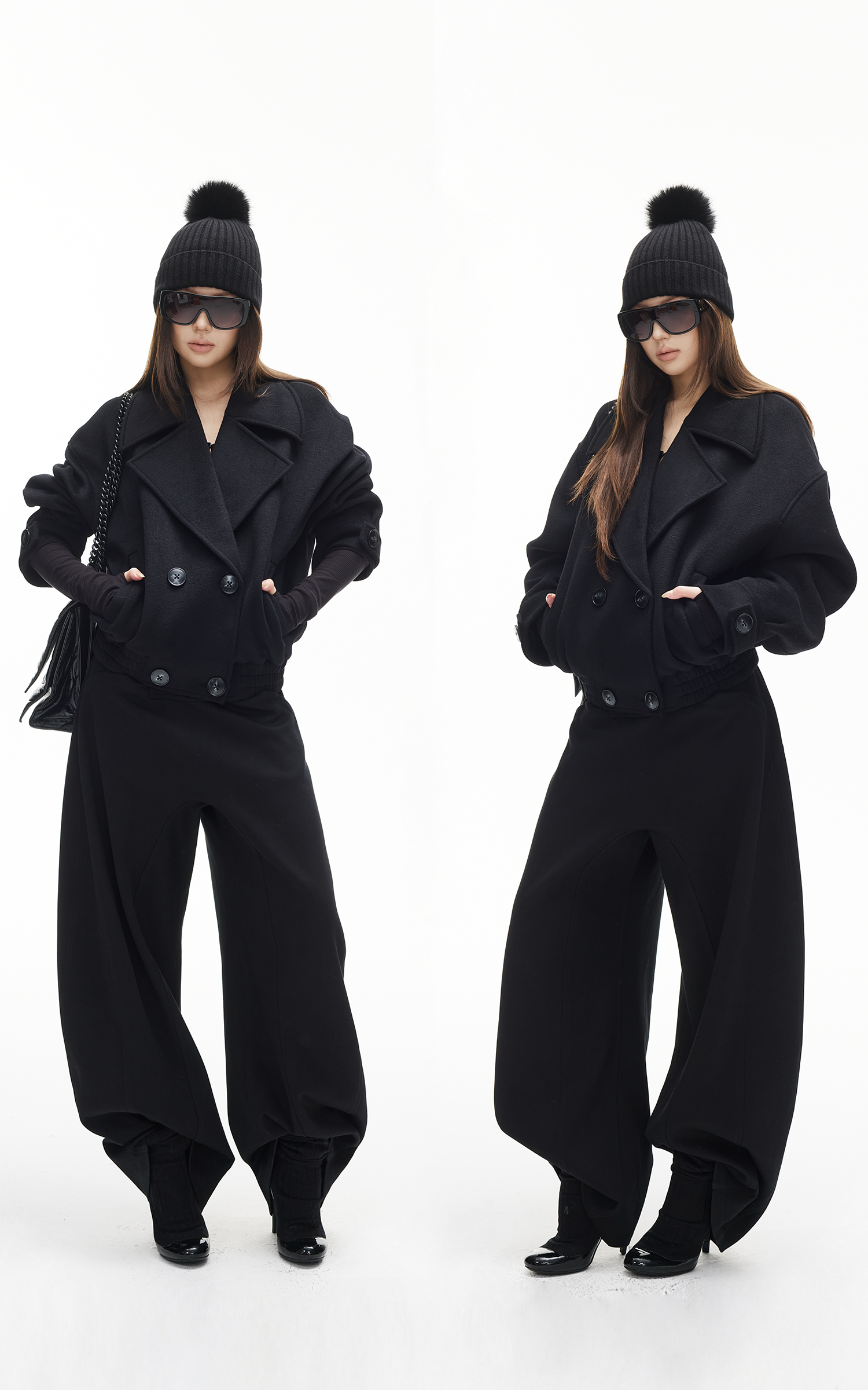 IAMXIAA ワイドレッグロークロッチカジュアルパンツ