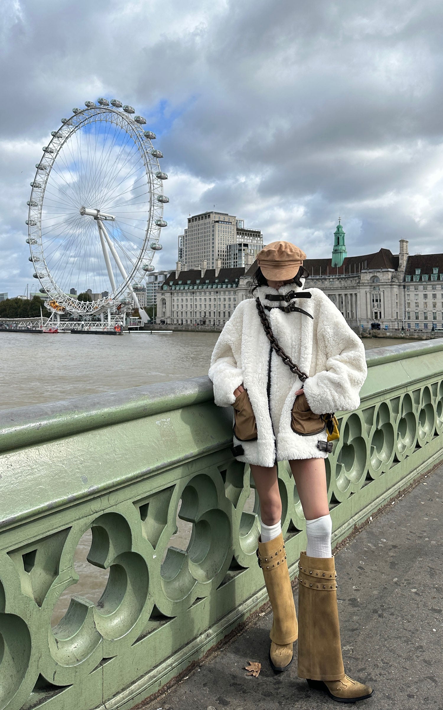 WARDEN EDGE フェイクシアリングレザー トリムジャケット