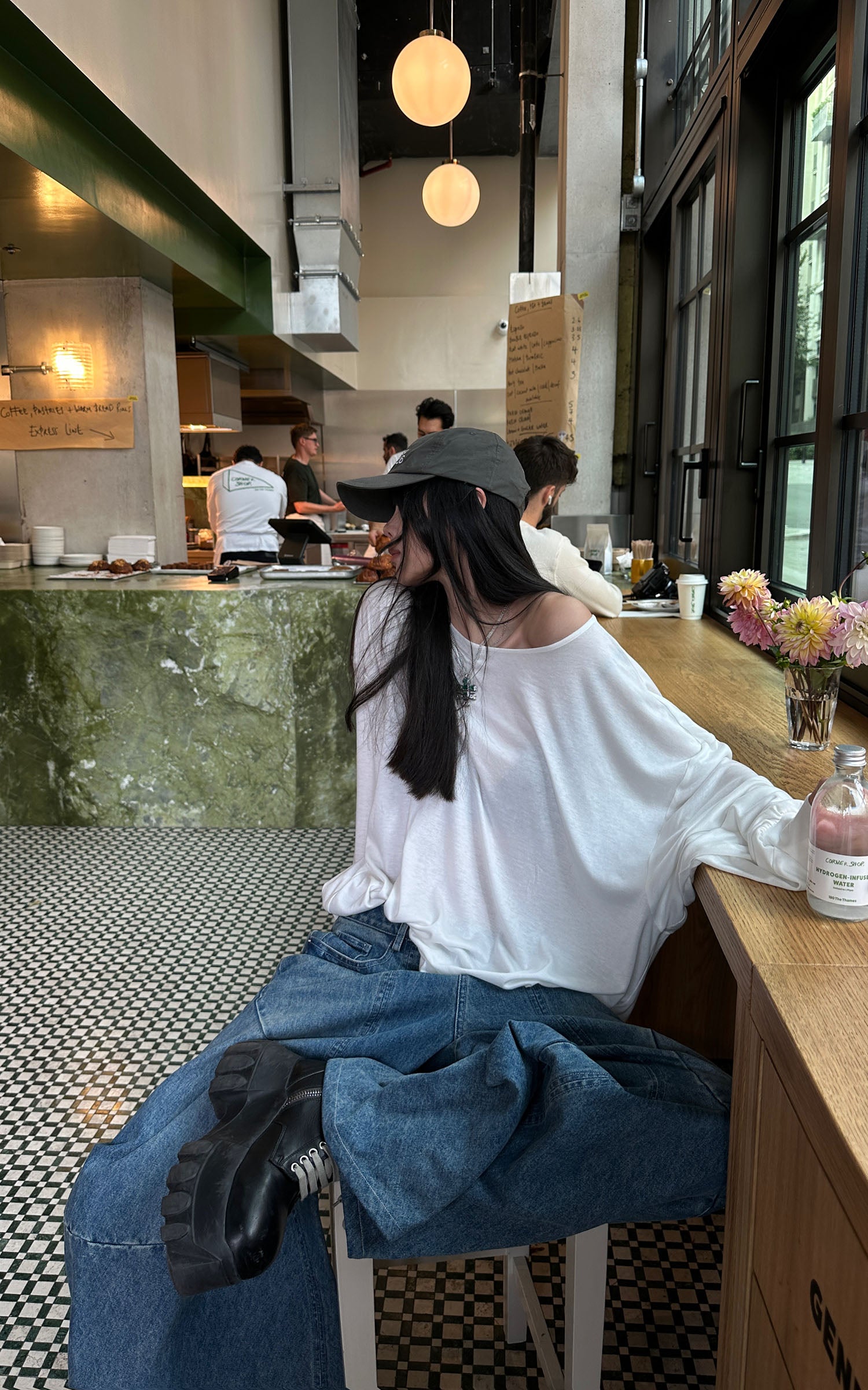 WARDEN EDGE ワイドレッグカーブパネルデニムパンツ