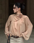 ROVENTE Draped Scarf Blouse with Flower Detail