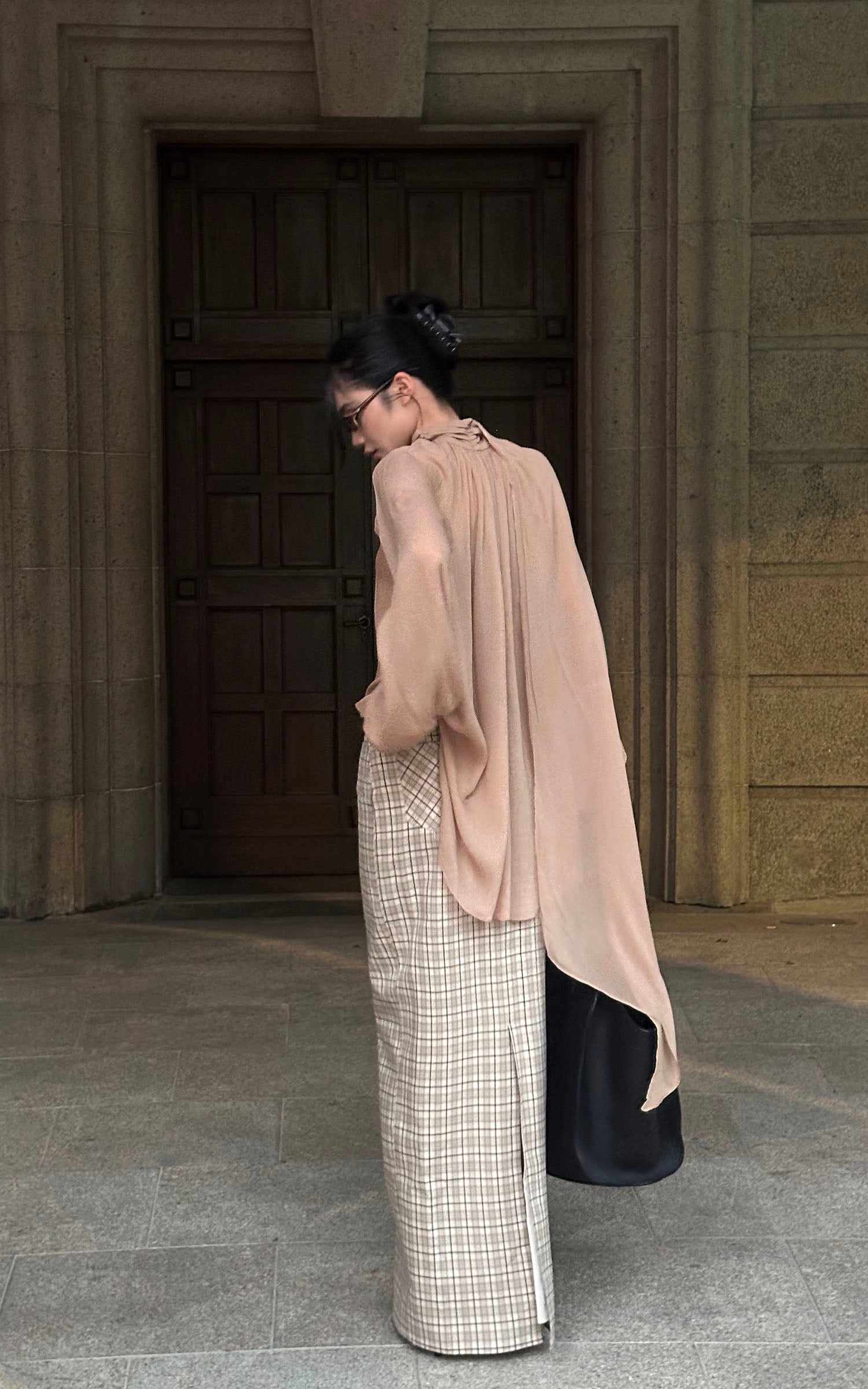 ROVENTE Draped Scarf Blouse with Flower Detail