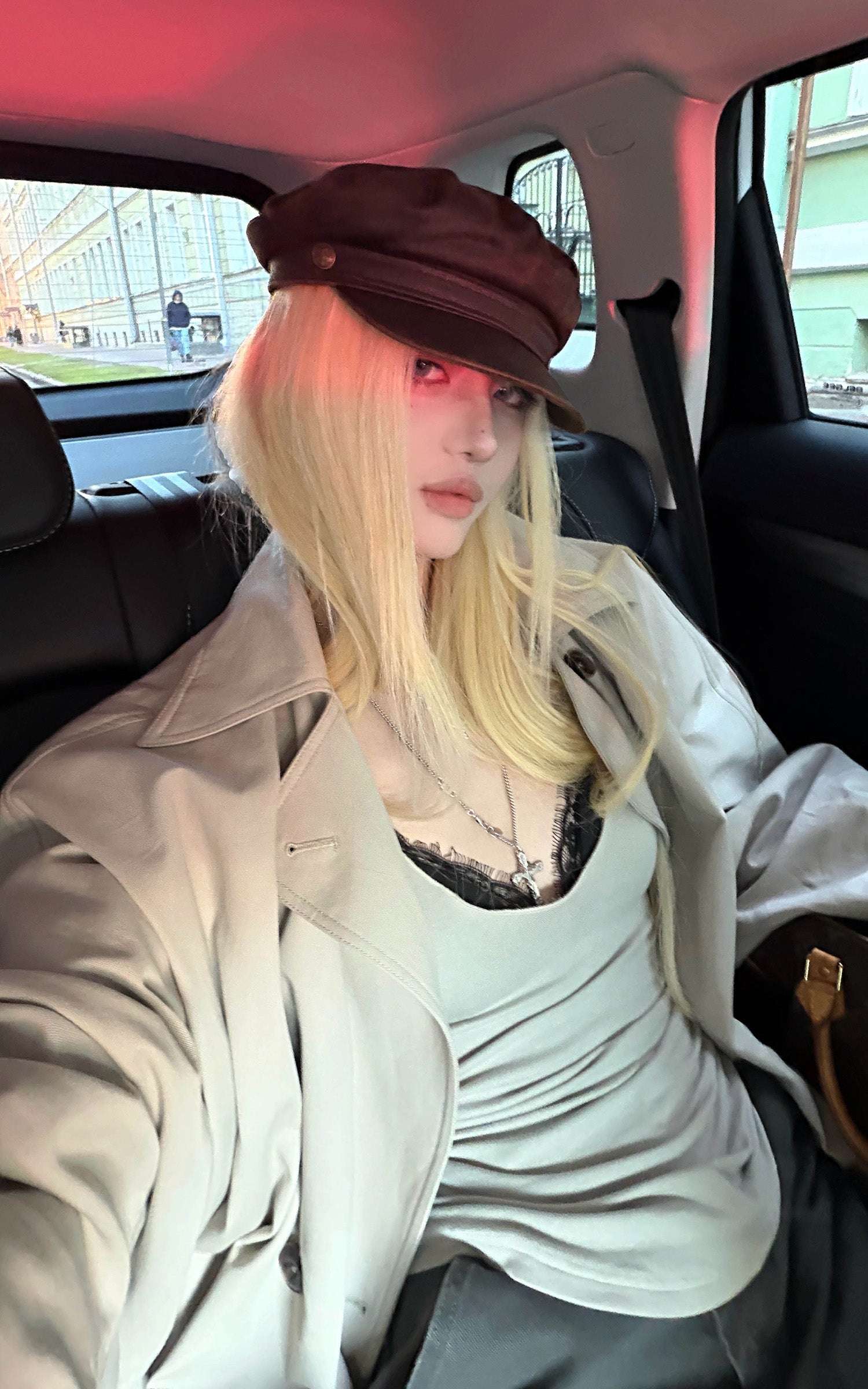 Rase le sol レーストリム付きリブ深Vネック長袖Tシャツとキャミソールセット