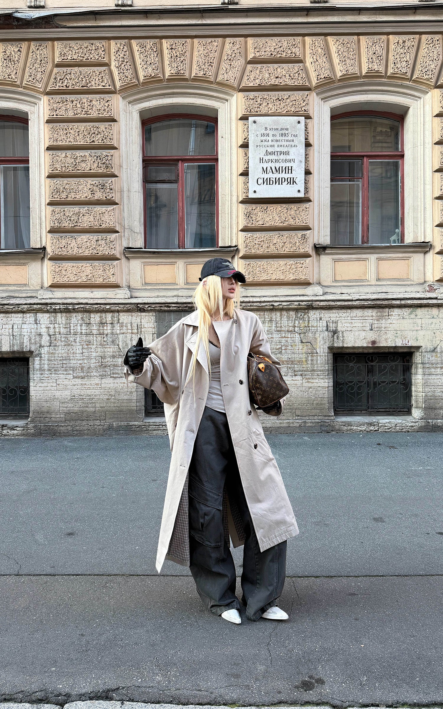 Rase le sol チェックの内張り付きリバーシブルロングトレンチコート