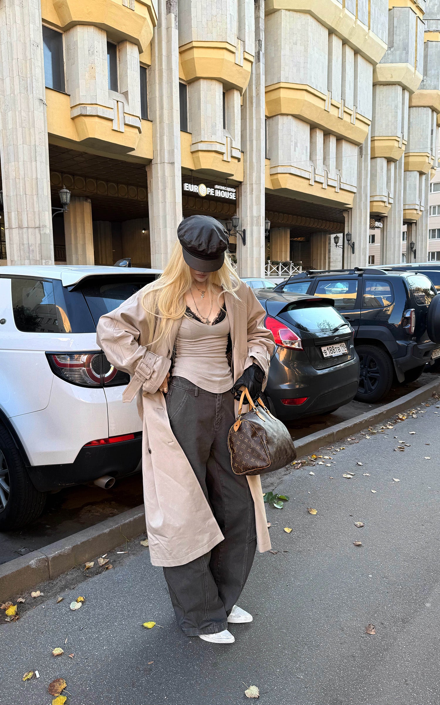 Rase le sol チェックの内張り付きリバーシブルロングトレンチコート