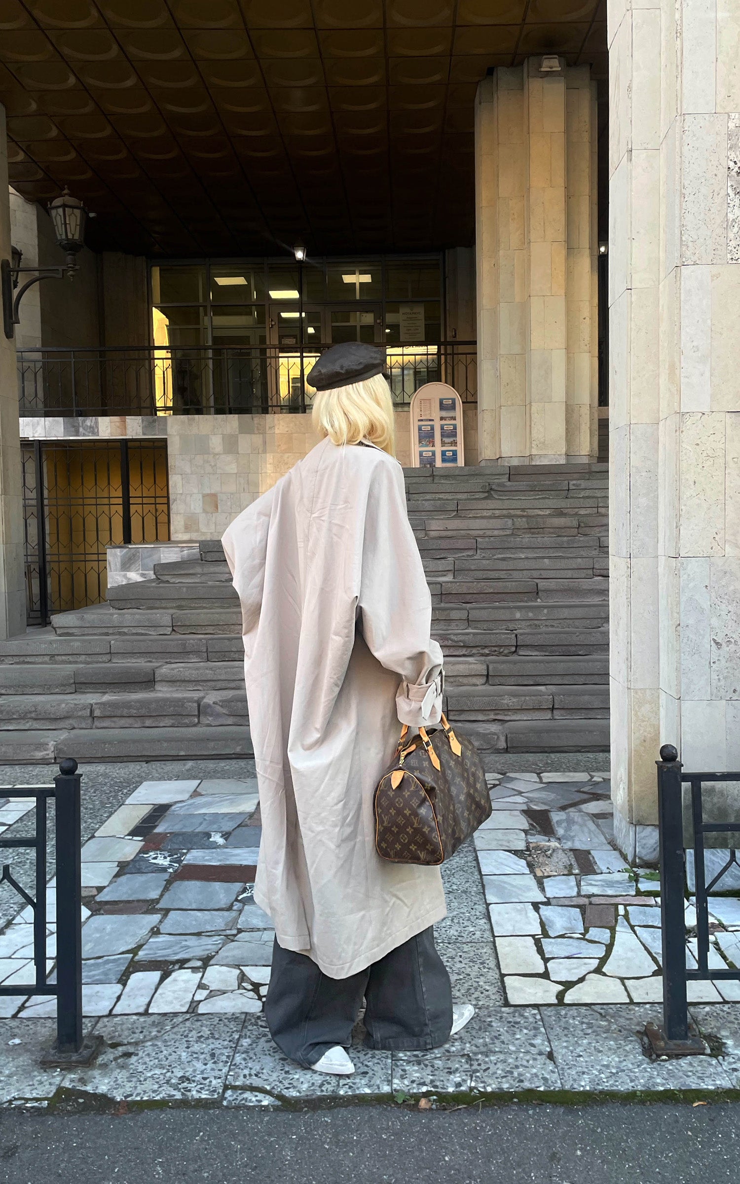 Rase le sol チェックの内張り付きリバーシブルロングトレンチコート