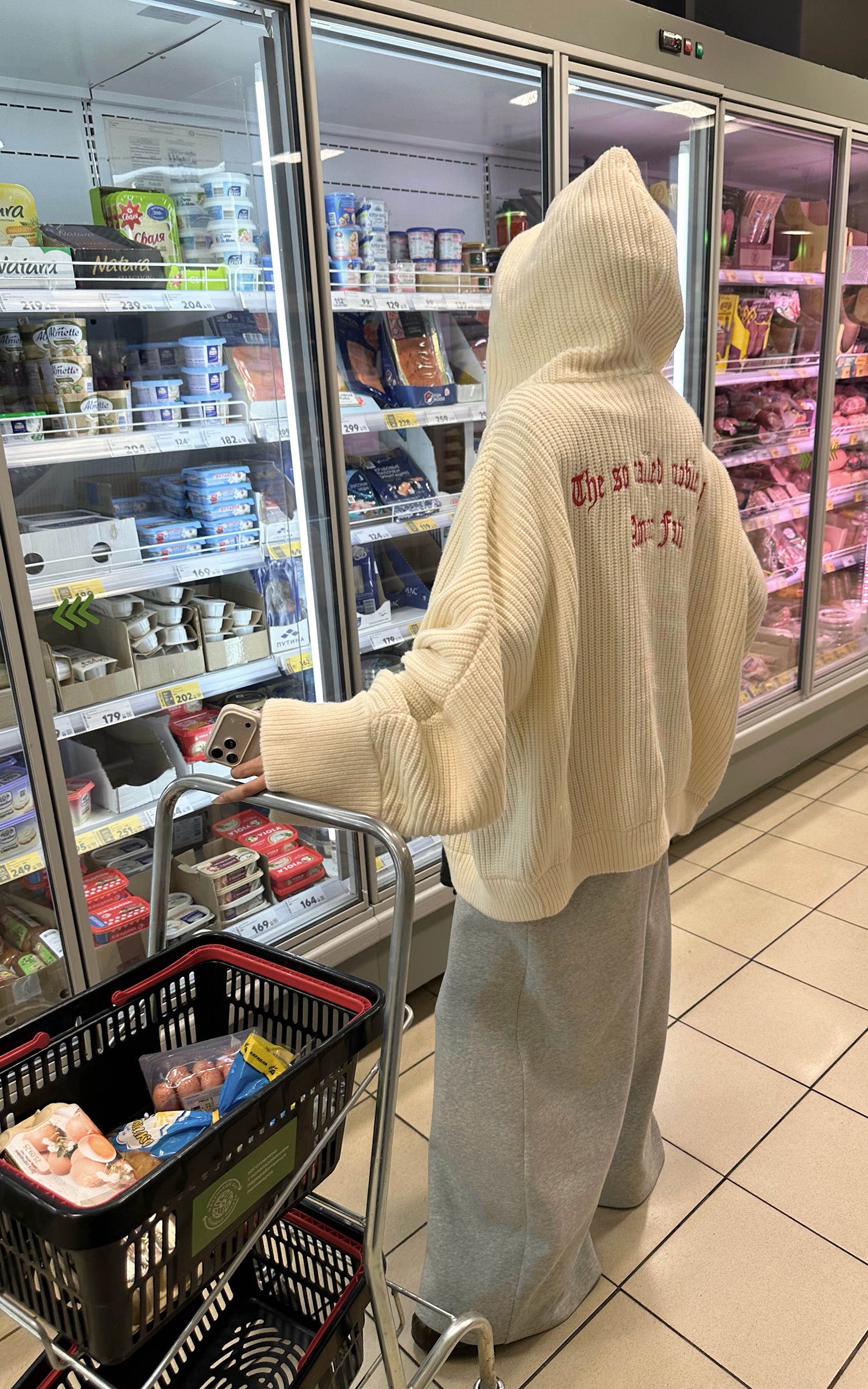 Rase le sol レタードバックディテール付きルーズシルエットニットフーディーカーディガン