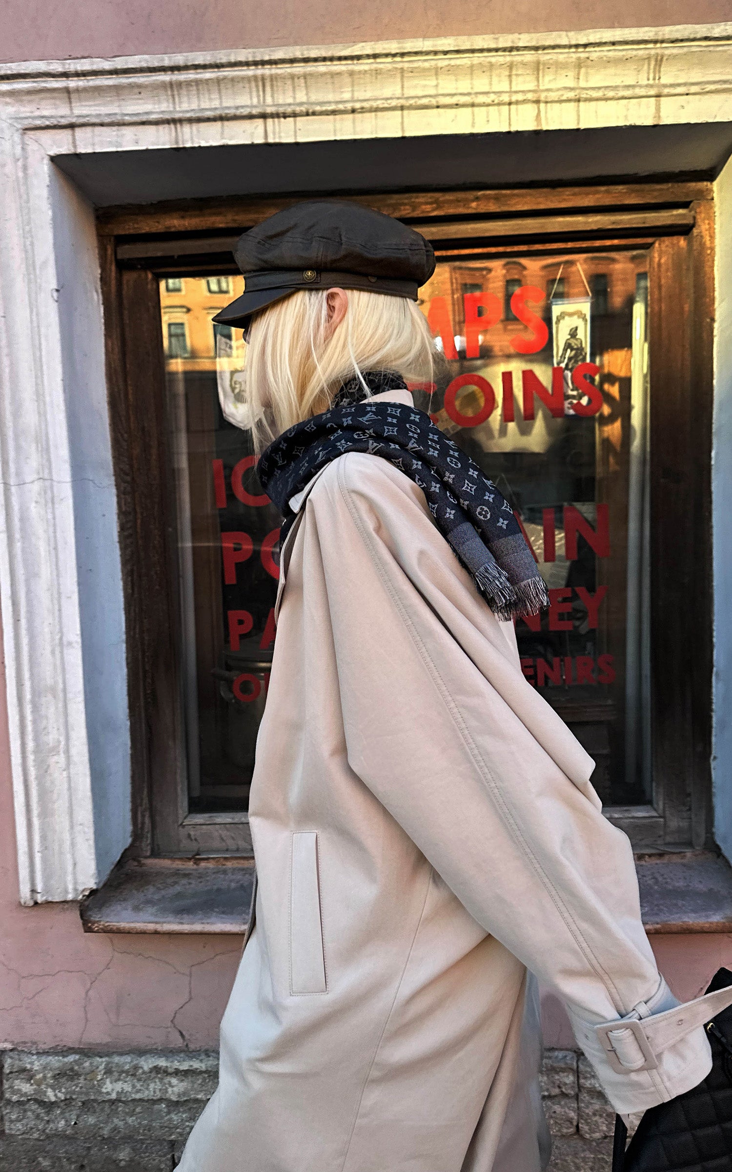 Rase le sol チェックの内張り付きリバーシブルロングトレンチコート