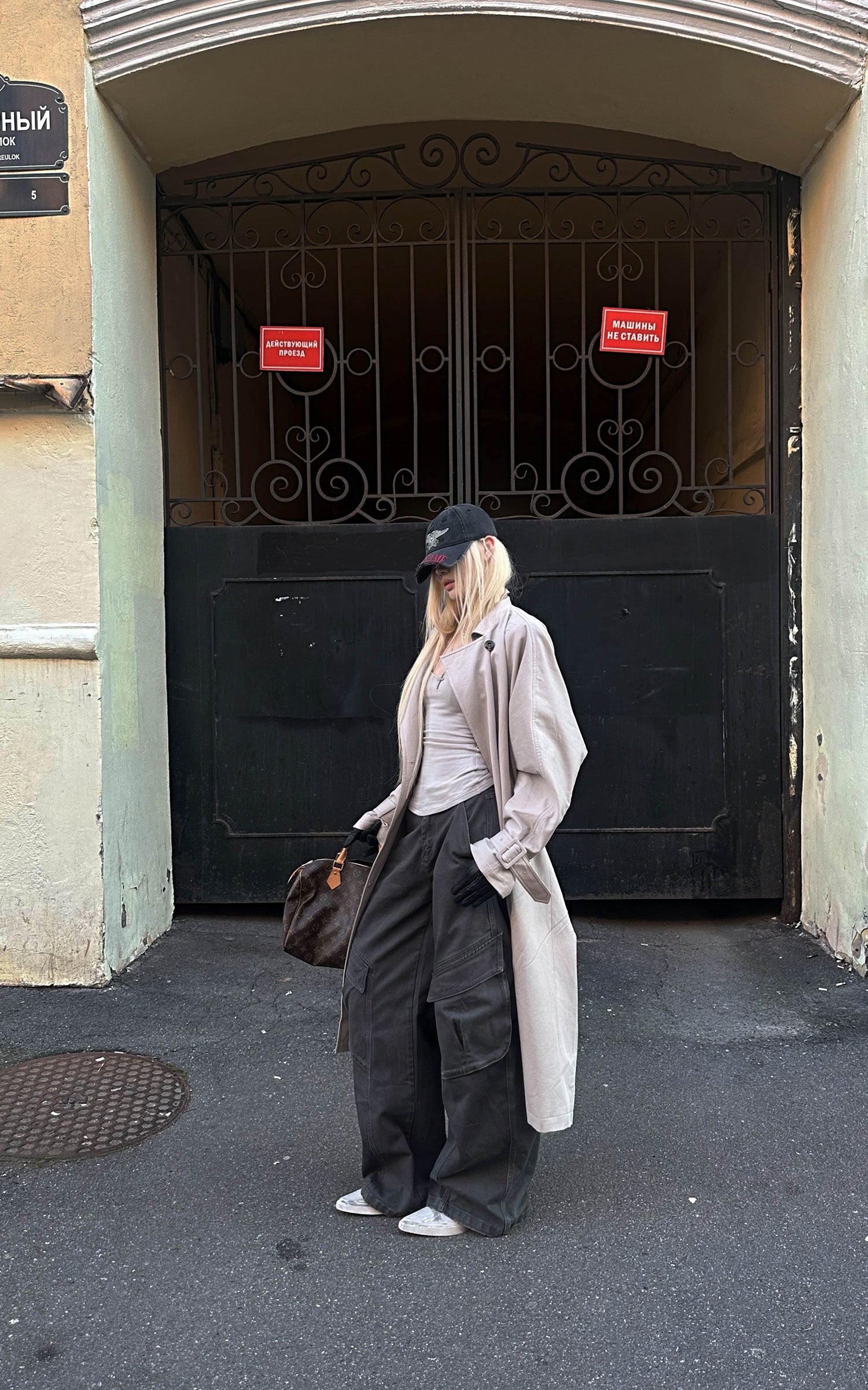 Rase le sol チェックの内張り付きリバーシブルロングトレンチコート