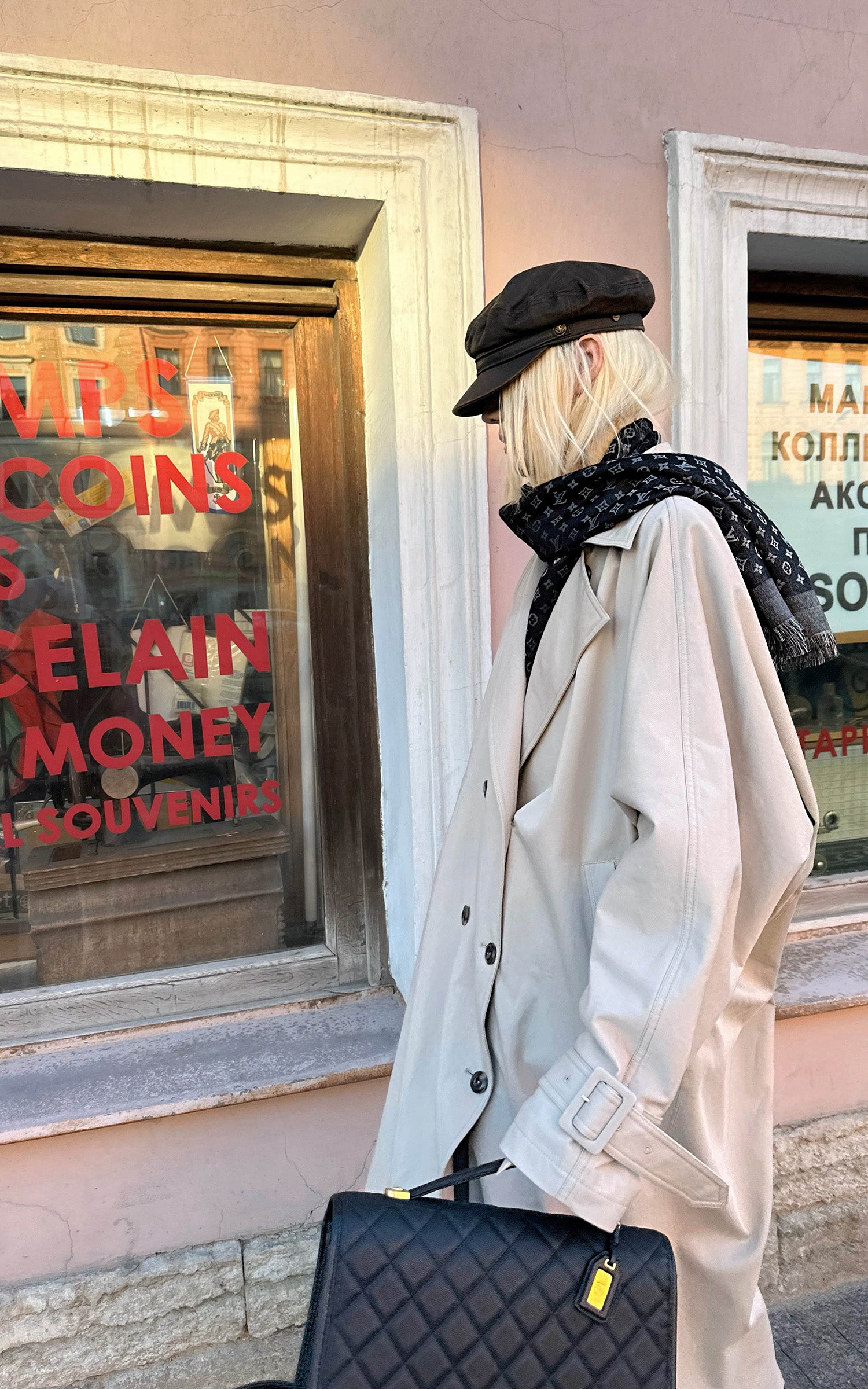 Rase le sol チェックの内張り付きリバーシブルロングトレンチコート