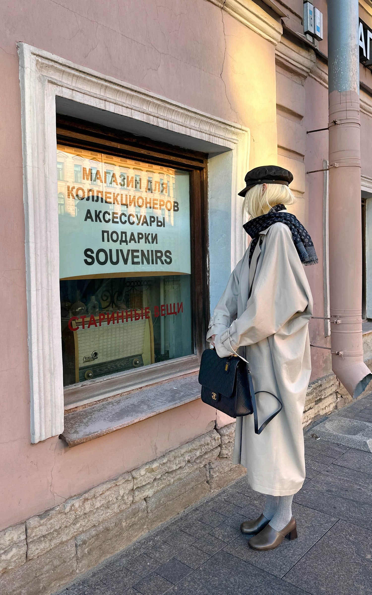 Rase le sol チェックの内張り付きリバーシブルロングトレンチコート