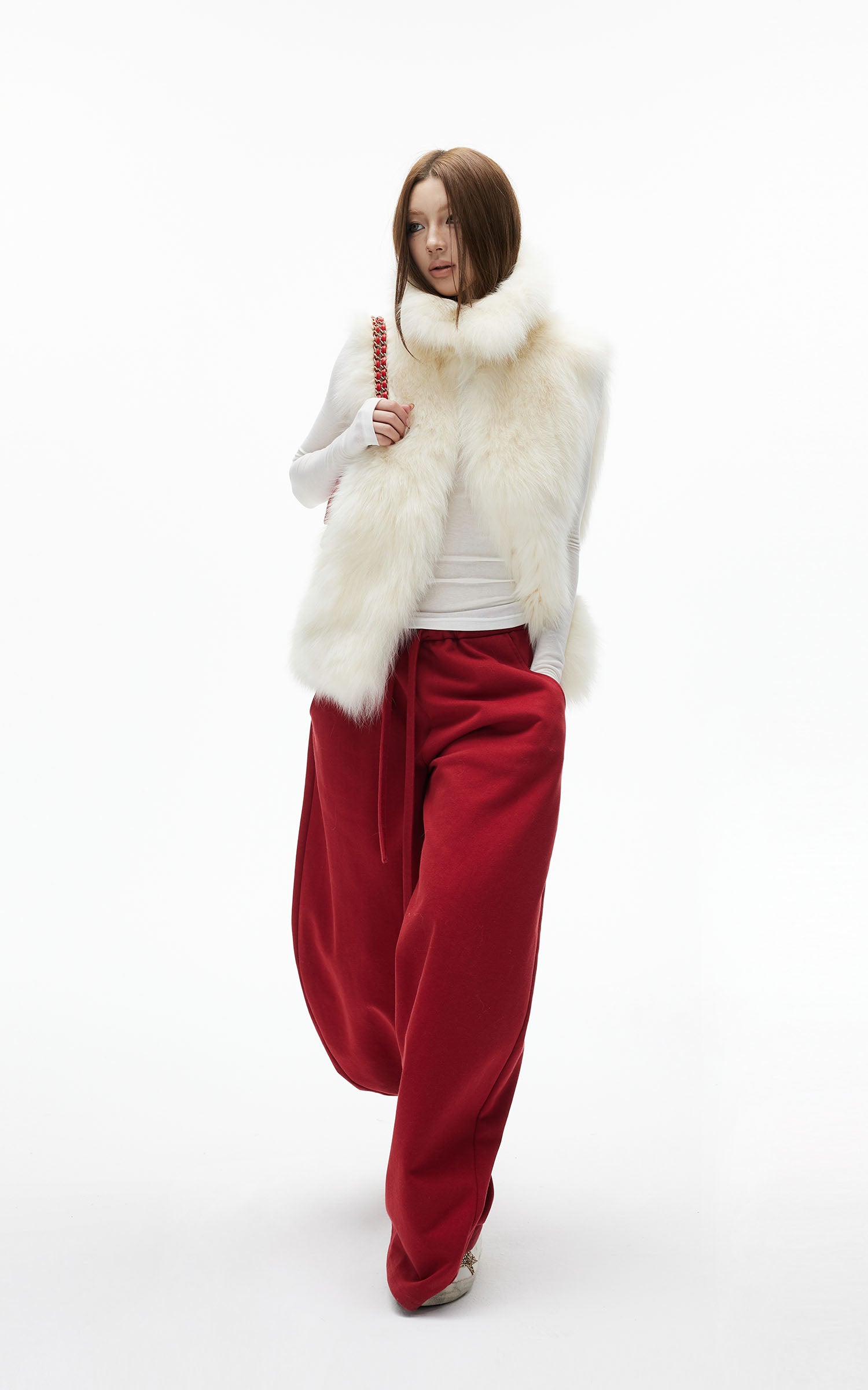 IAMXIAA フェイクファー ベスト ソフト ウィンター レイヤー ストリート シック アウターウェア