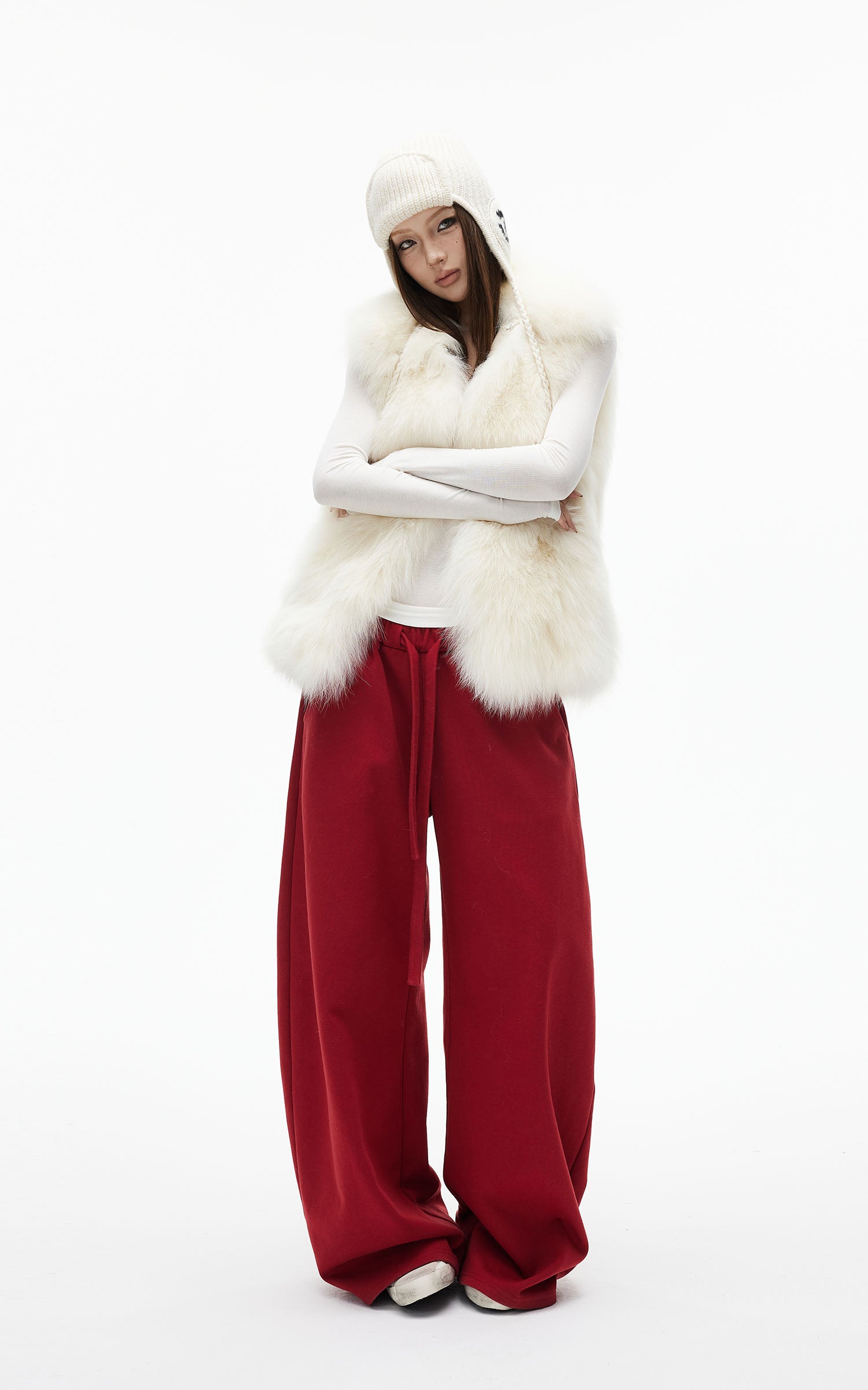 IAMXIAA フェイクファー ベスト ソフト ウィンター レイヤー ストリート シック アウターウェア