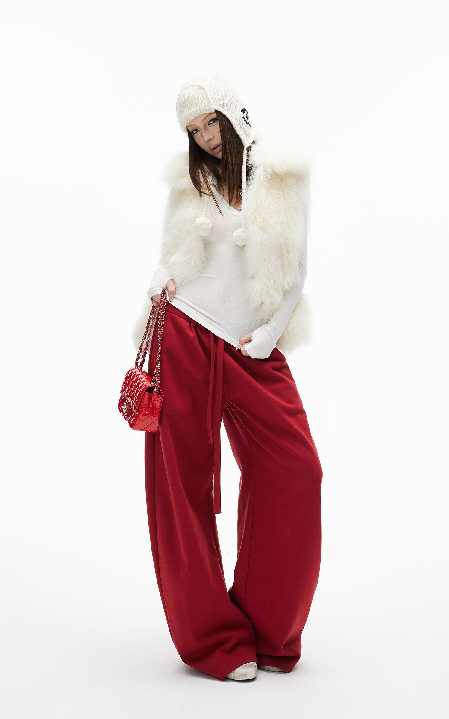 IAMXIAA フェイクファー ベスト ソフト ウィンター レイヤー ストリート シック アウターウェア