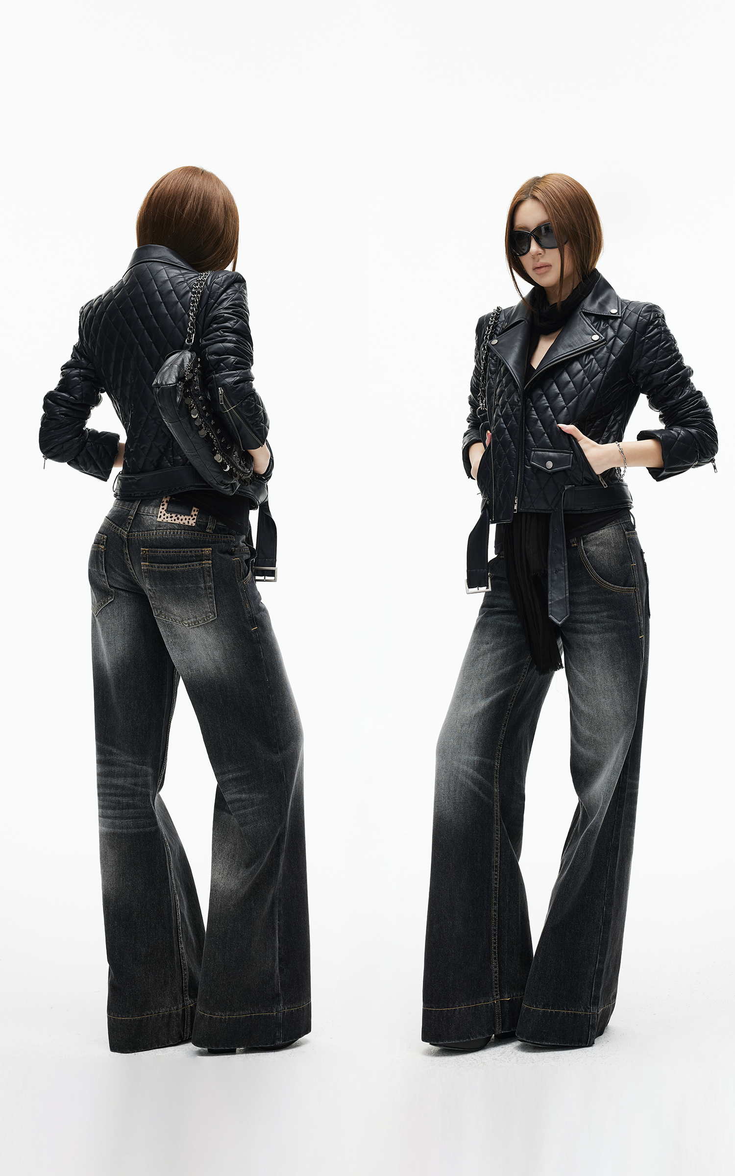 IAMXIAA ヴィンテージウォッシュのワイドレッグジーンズ ダブルボタンウエスト付き