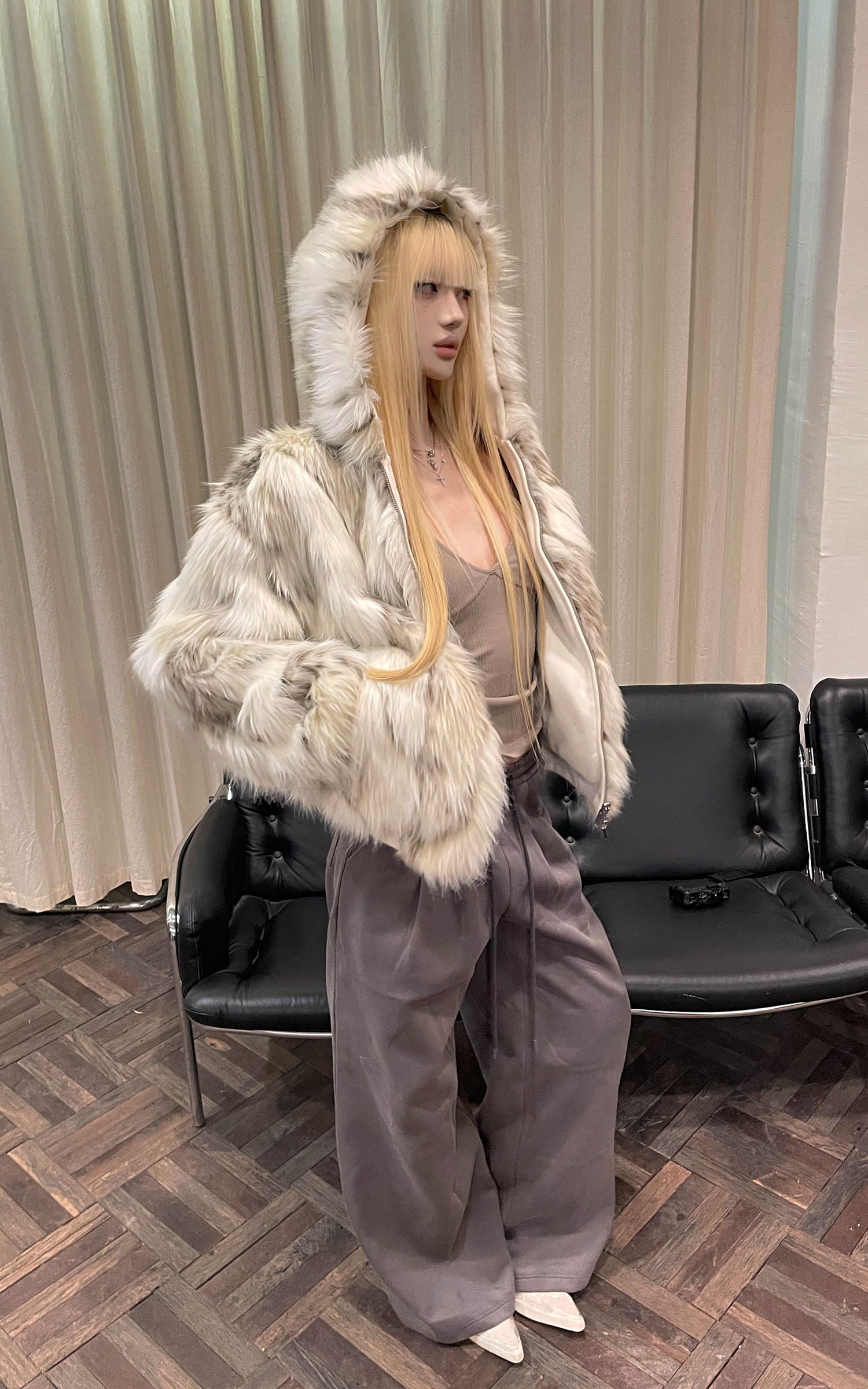 Rase le sol リバーシブルフェイクファー フード付きジャケット