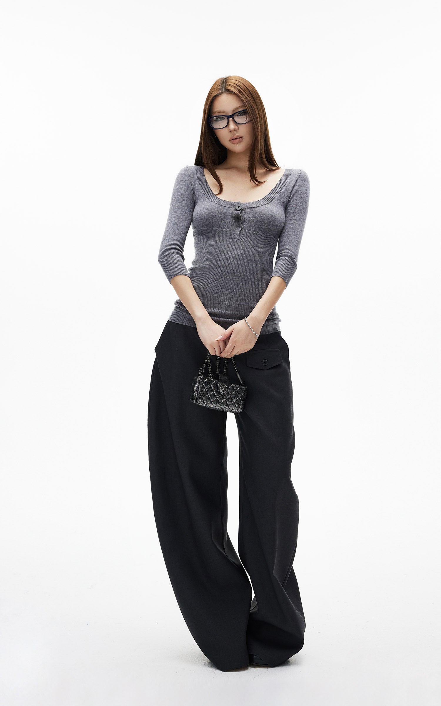 IAMXIAA ポケットフラップディテール付きストラクチャードワイドレッグテーラードパンツ