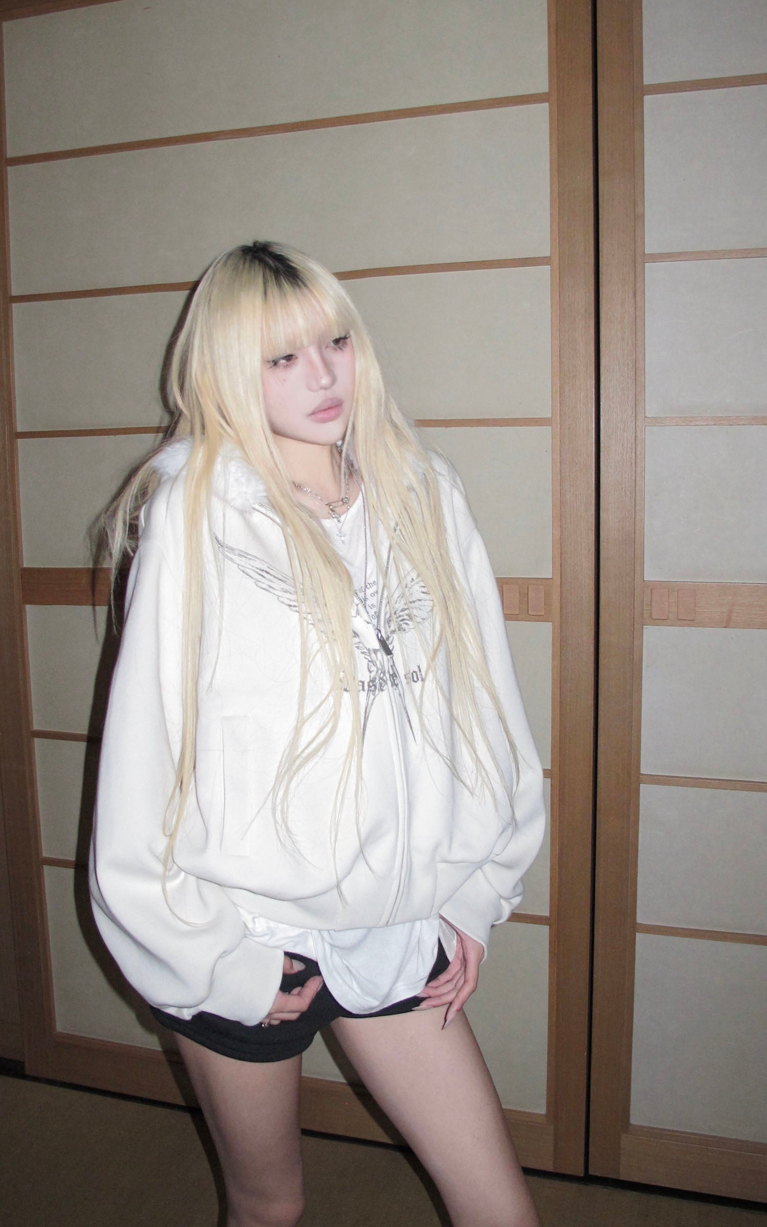 Rase le sol ウインググラフィック付きフリースフーディ