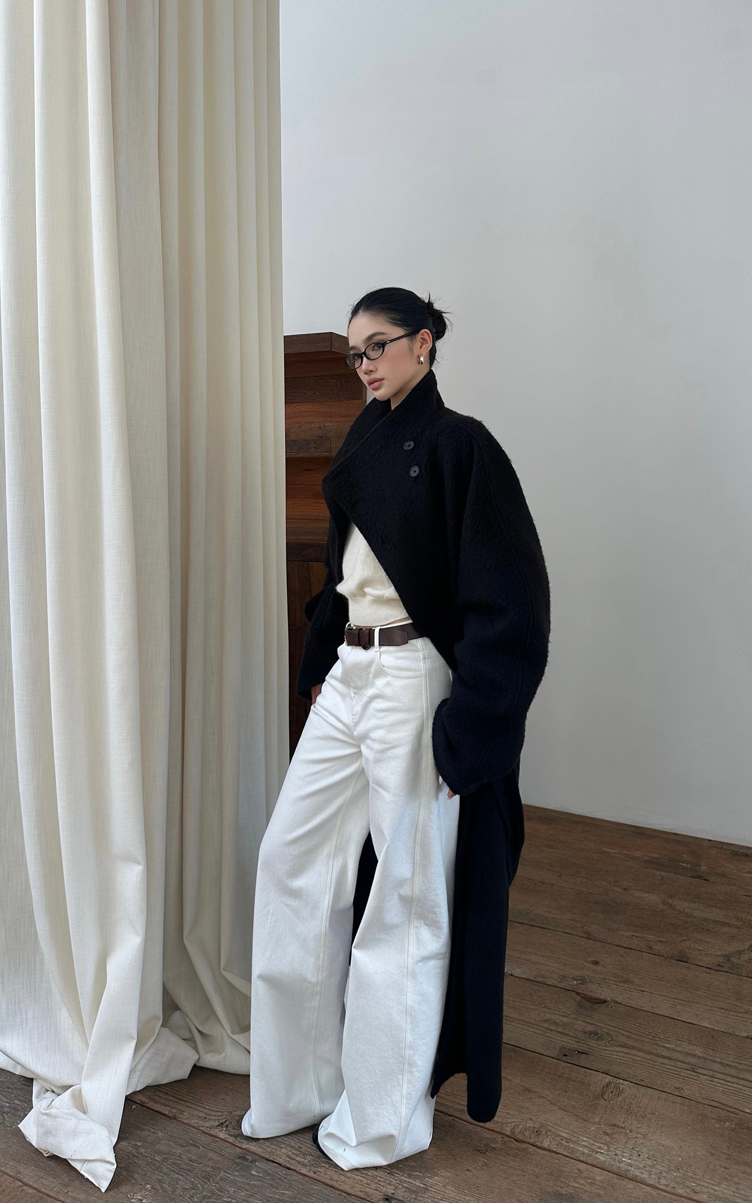 ROVENTE ハイライズ ワイドレッグ デニムトラウザーズ