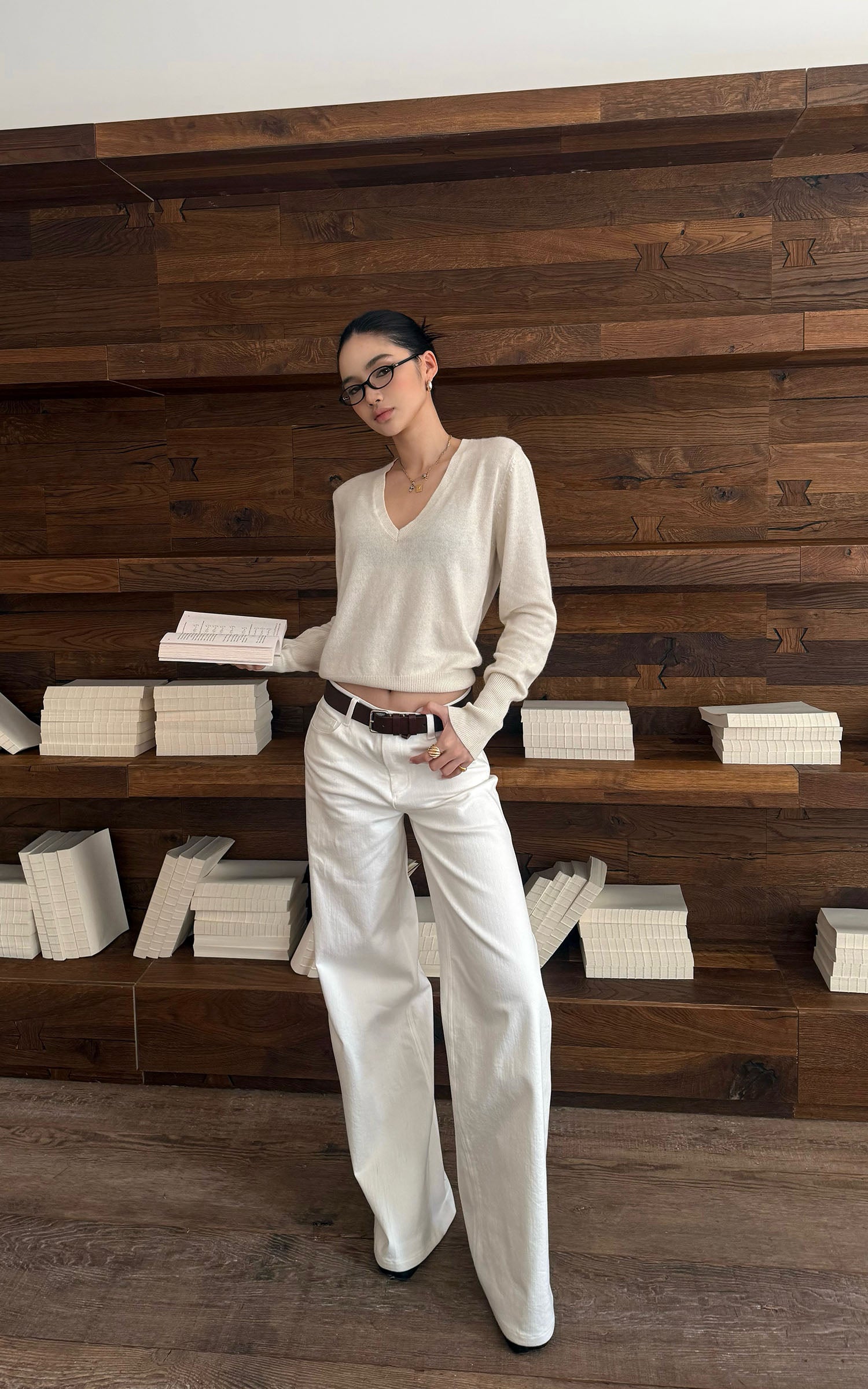 ROVENTE ハイライズ ワイドレッグ デニムトラウザーズ