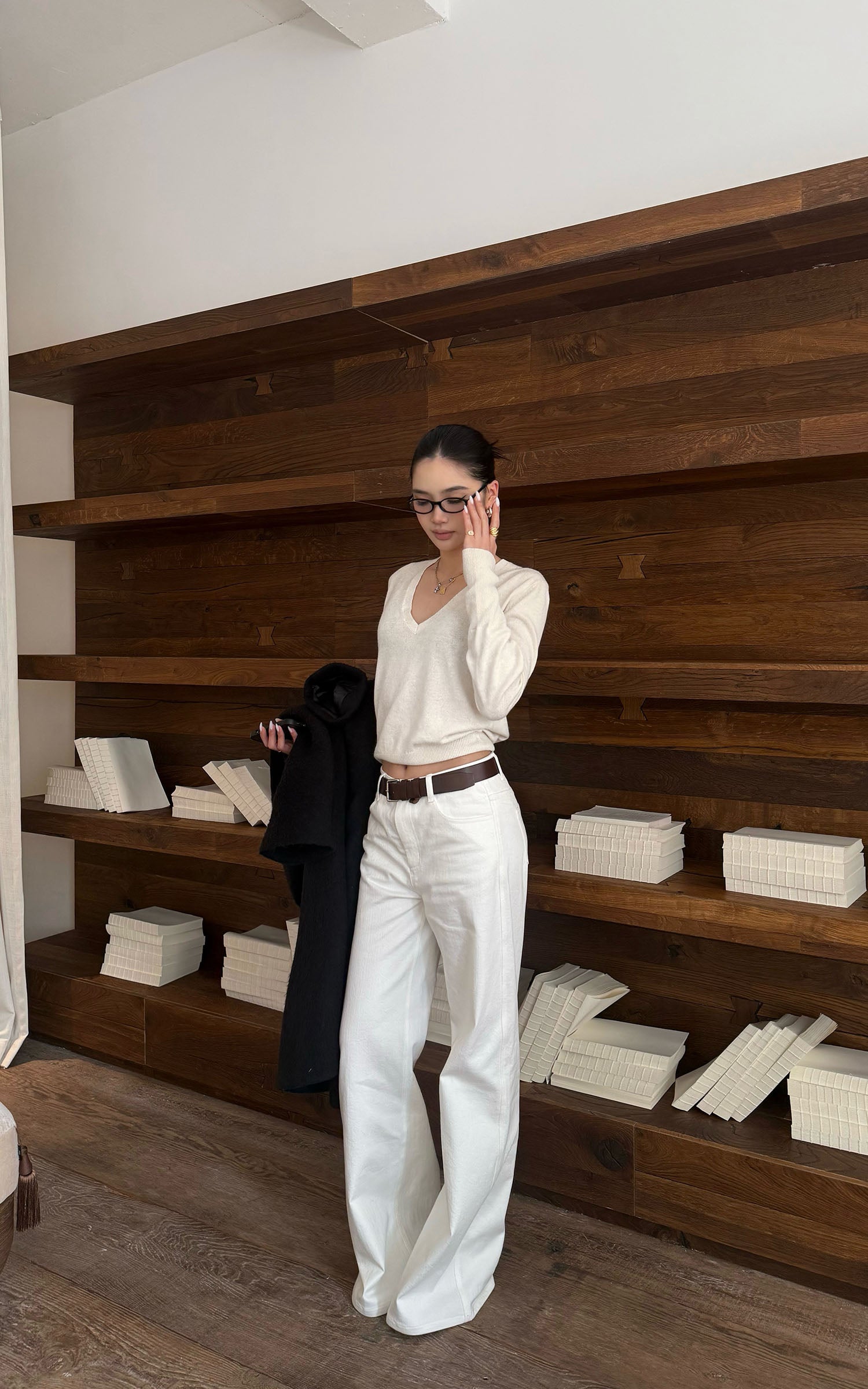 ROVENTE ハイライズ ワイドレッグ デニムトラウザーズ