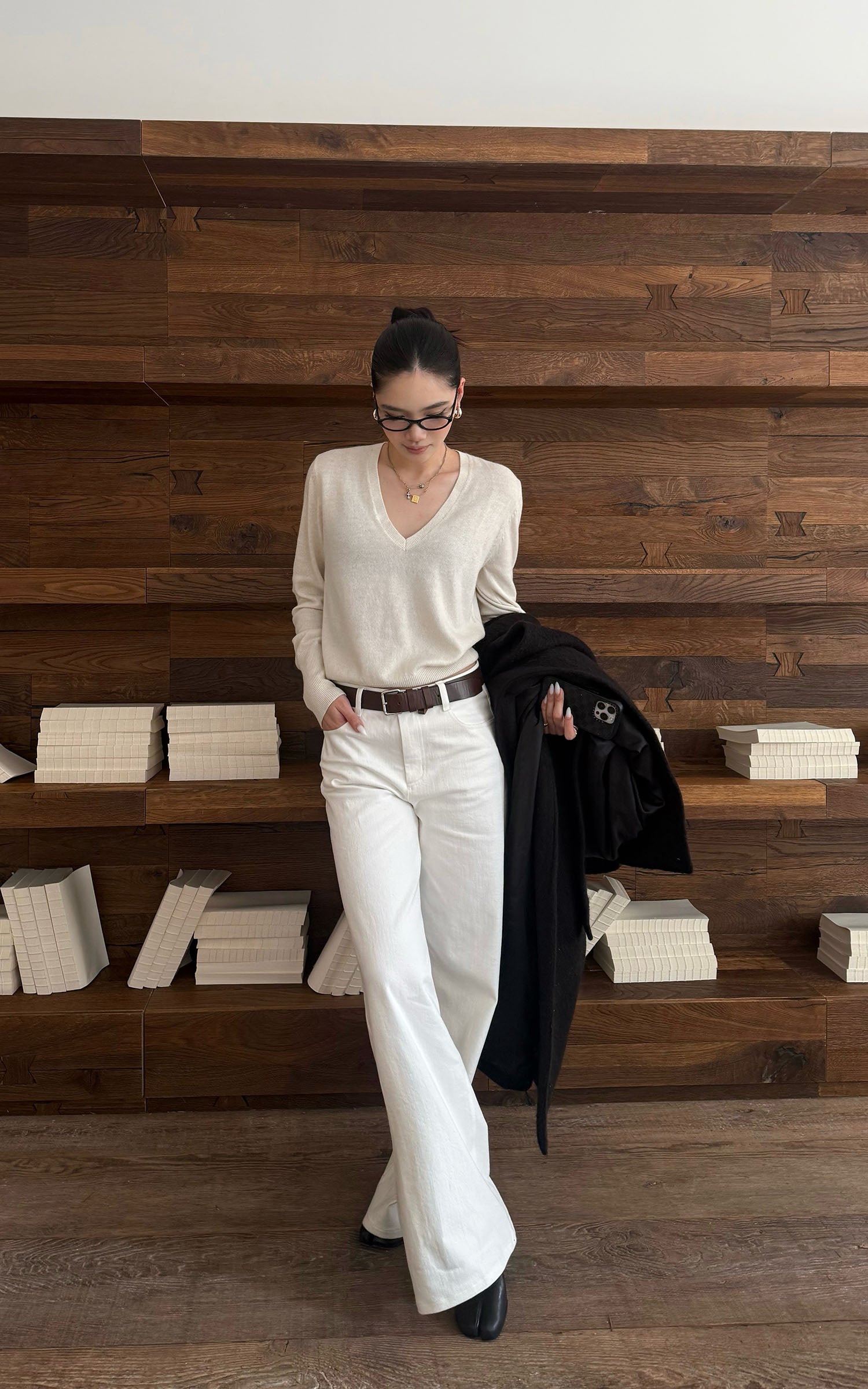 ROVENTE ハイライズ ワイドレッグ デニムトラウザーズ