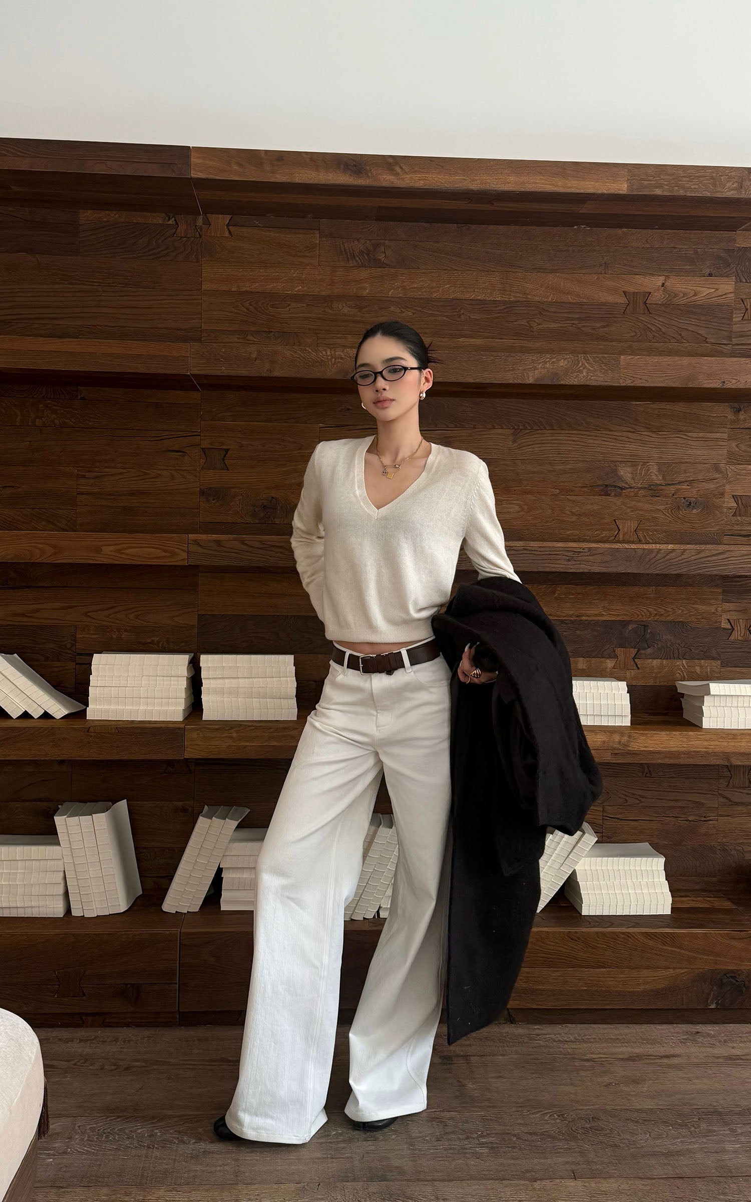 ROVENTE ハイライズ ワイドレッグ デニムトラウザーズ